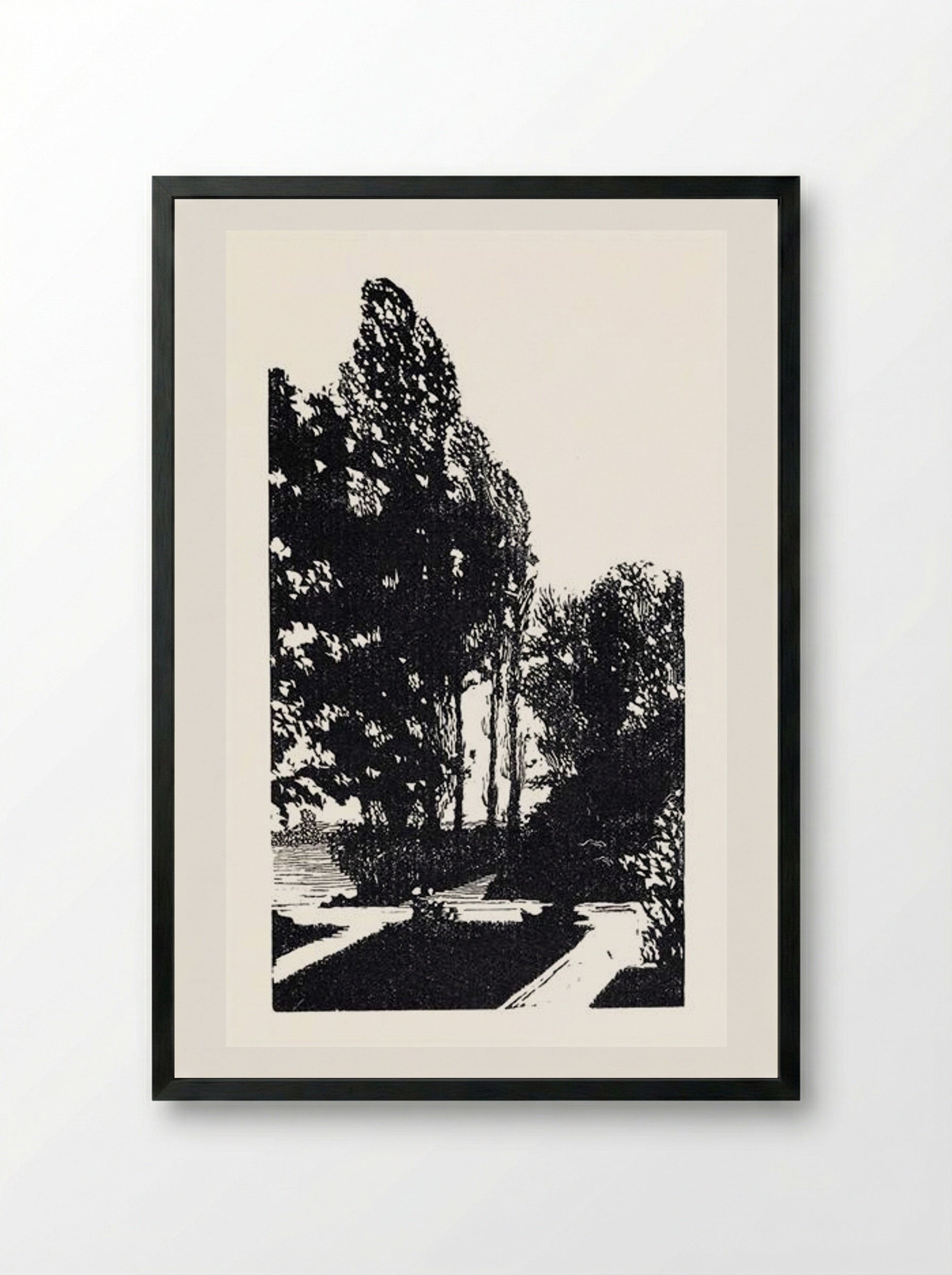 In the Park. Poplar Trees - Anna Ostroumova-Lebedeva - Framed Print Black