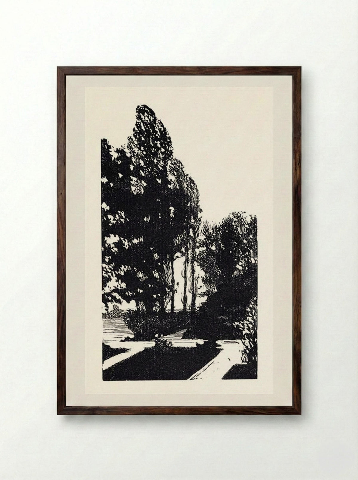 In the Park. Poplar Trees - Anna Ostroumova-Lebedeva - Framed Print Dark Wood