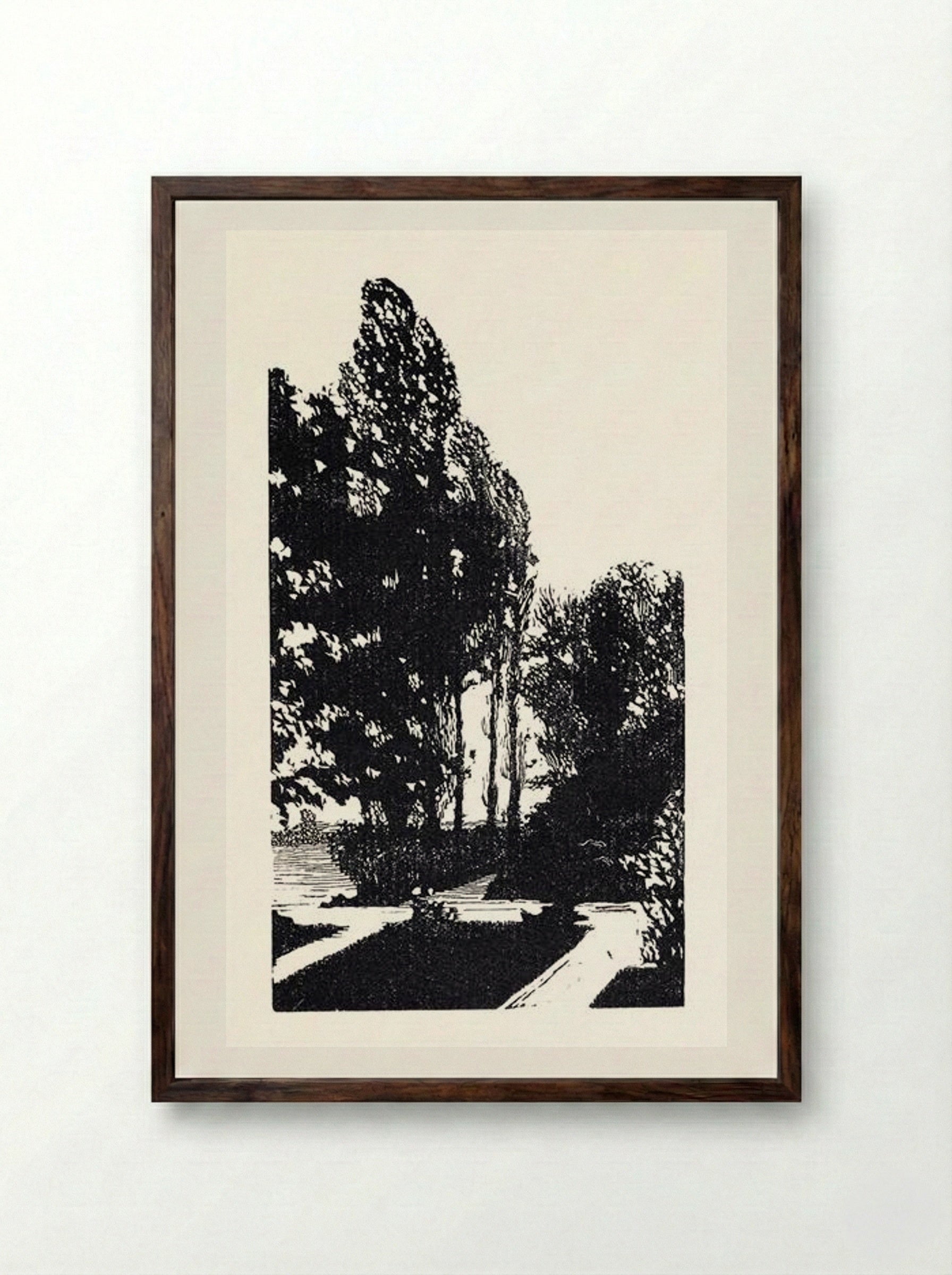 In the Park. Poplar Trees - Anna Ostroumova-Lebedeva - Framed Print Dark Wood