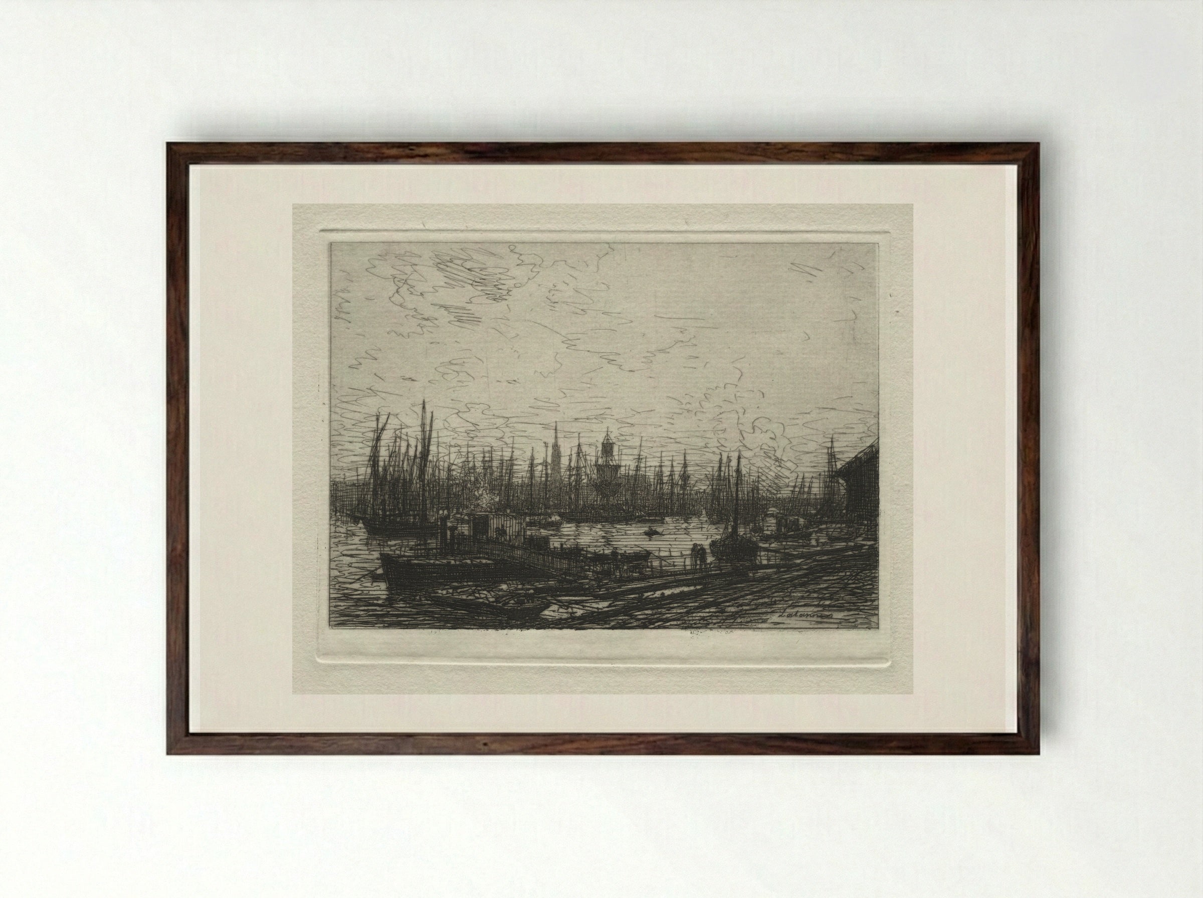 In the Port of Bordeaux - Maxime Lalanne - Framed Print Dark Wood