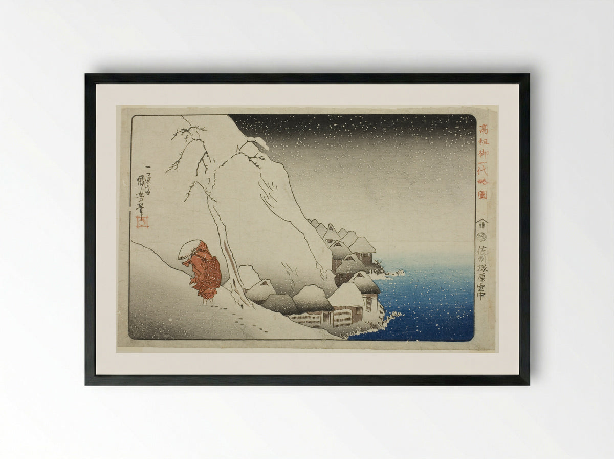 In the Snow at Tsukahara on Sado Island - Utagawa Kuniyoshi - Framed Print Black