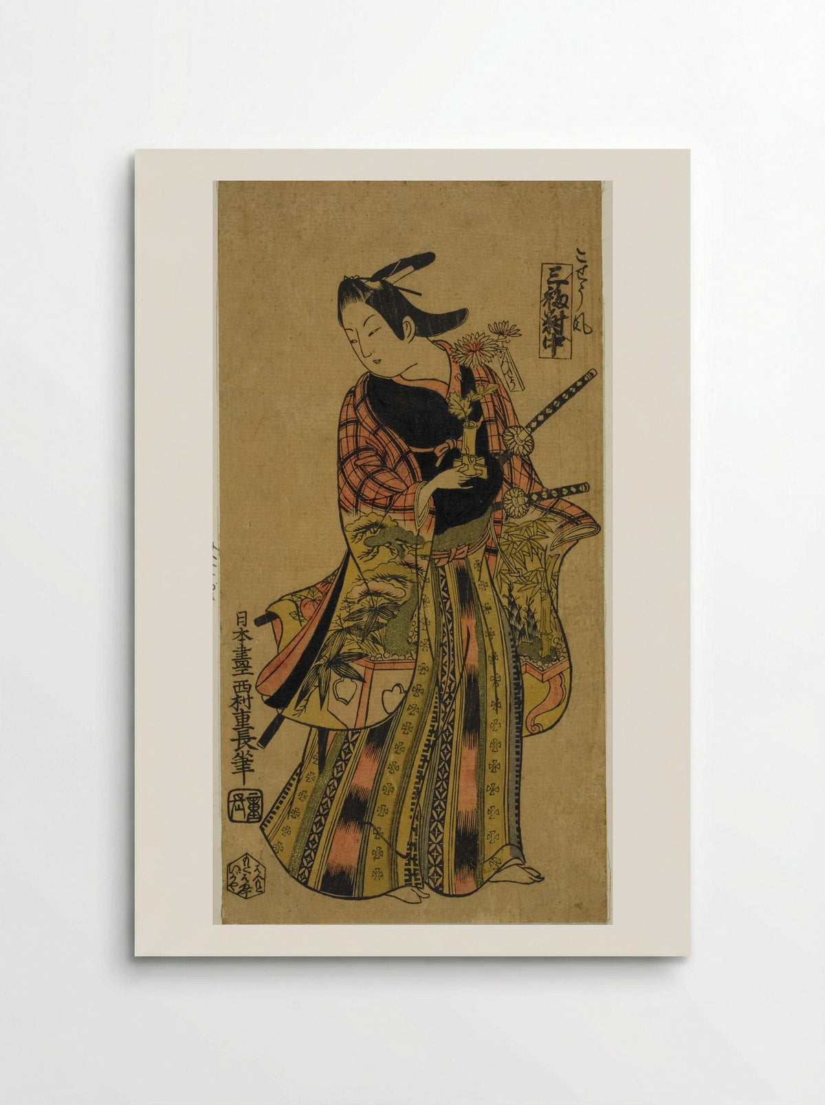 In the Style of a Page (Kosho fu), Center Sheet of Triptych (Sanpukutsui chu) - Nishimura Shigenaga - Poster