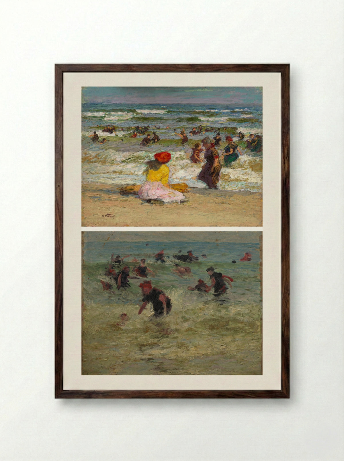 In the Surf (recto); Beach Study (verso) - Edward H. Potthast - Framed Print Dark Wood