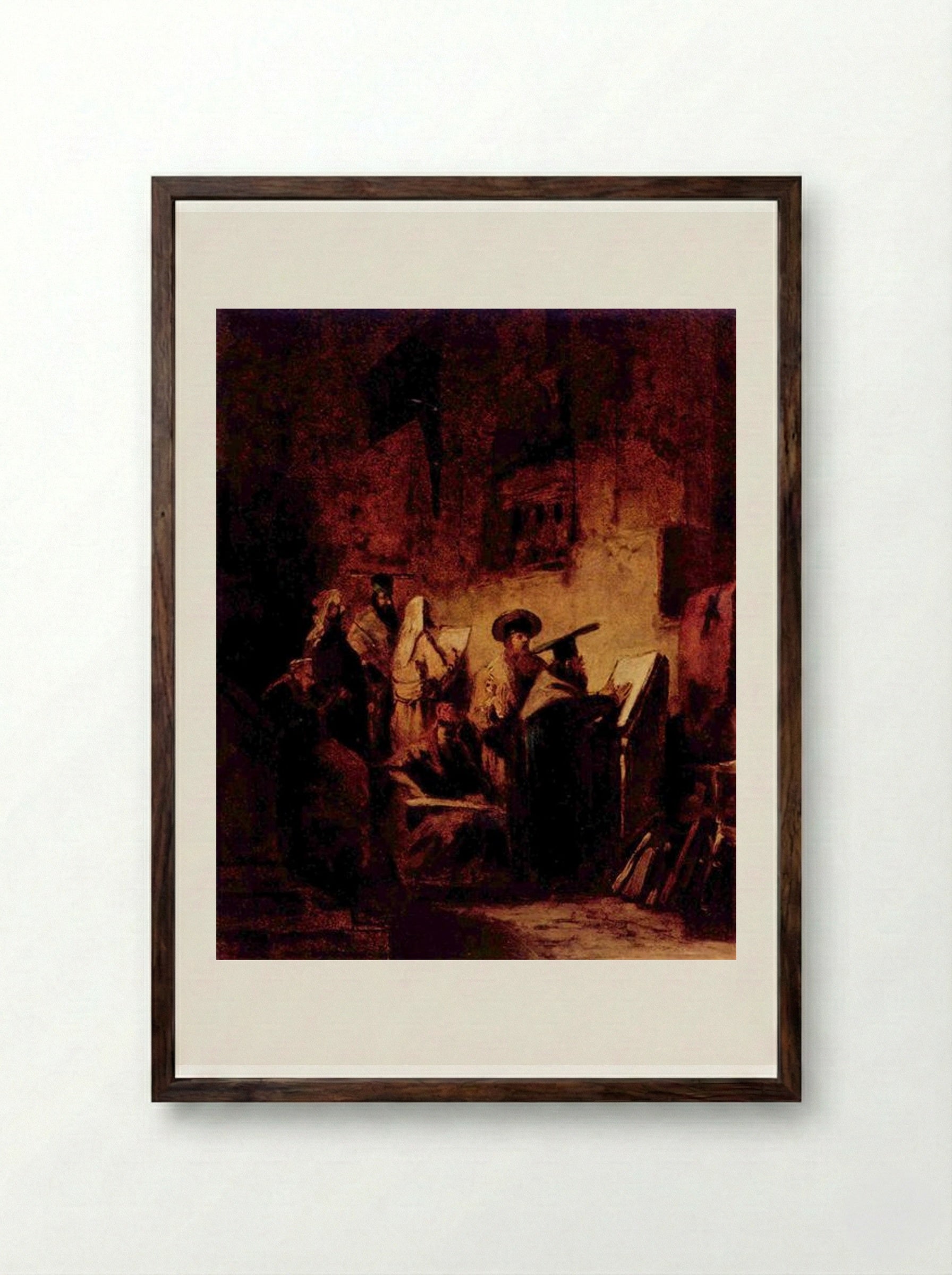 In the Synagogue - Carl Spitzweg - Framed Print Dark Wood
