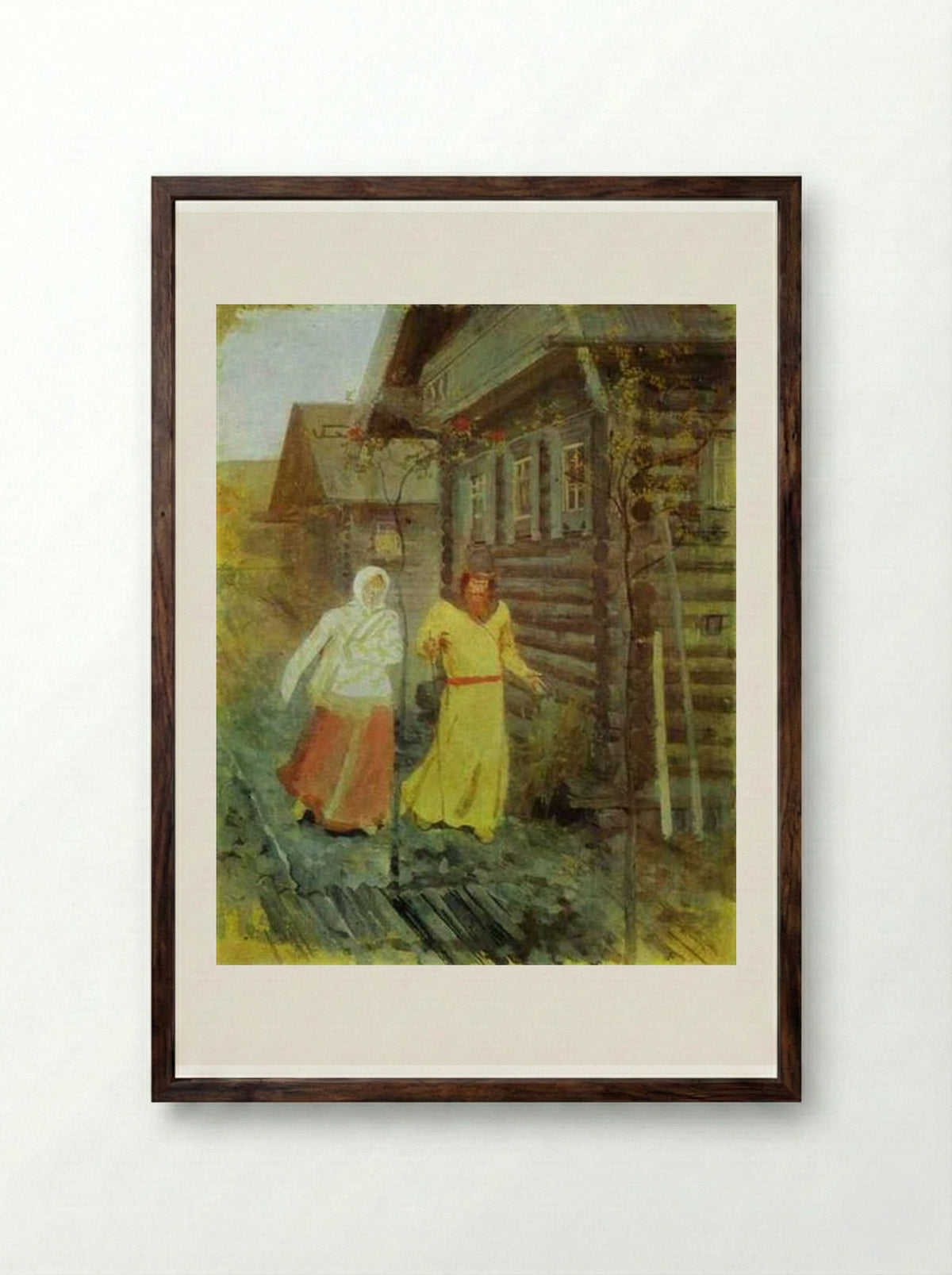 In the Village - Andrei Ryabushkin - Framed Print Dark Wood