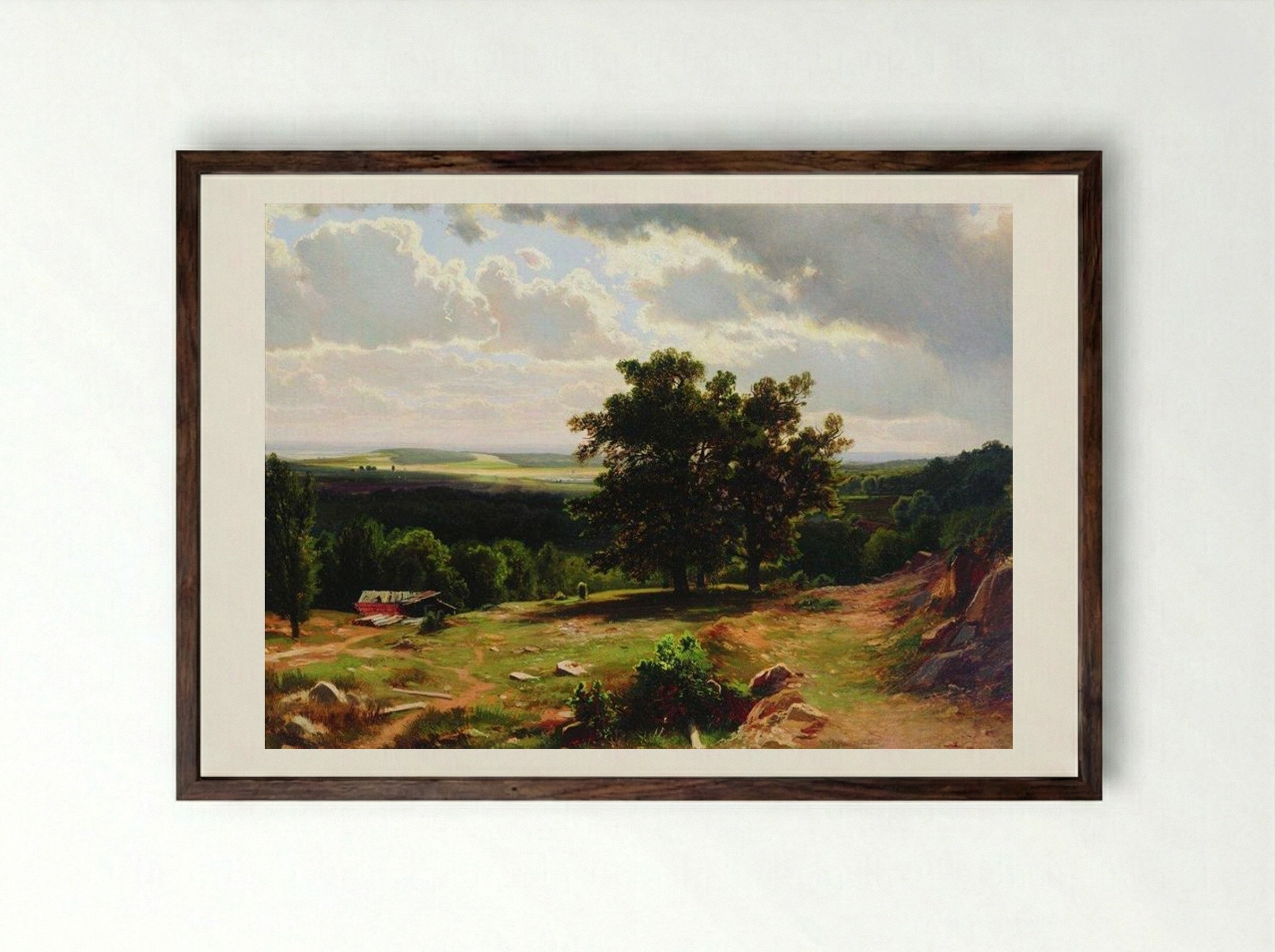 In the vicinity of Düsseldorf - Ivan Shishkin - Framed Print Dark Wood