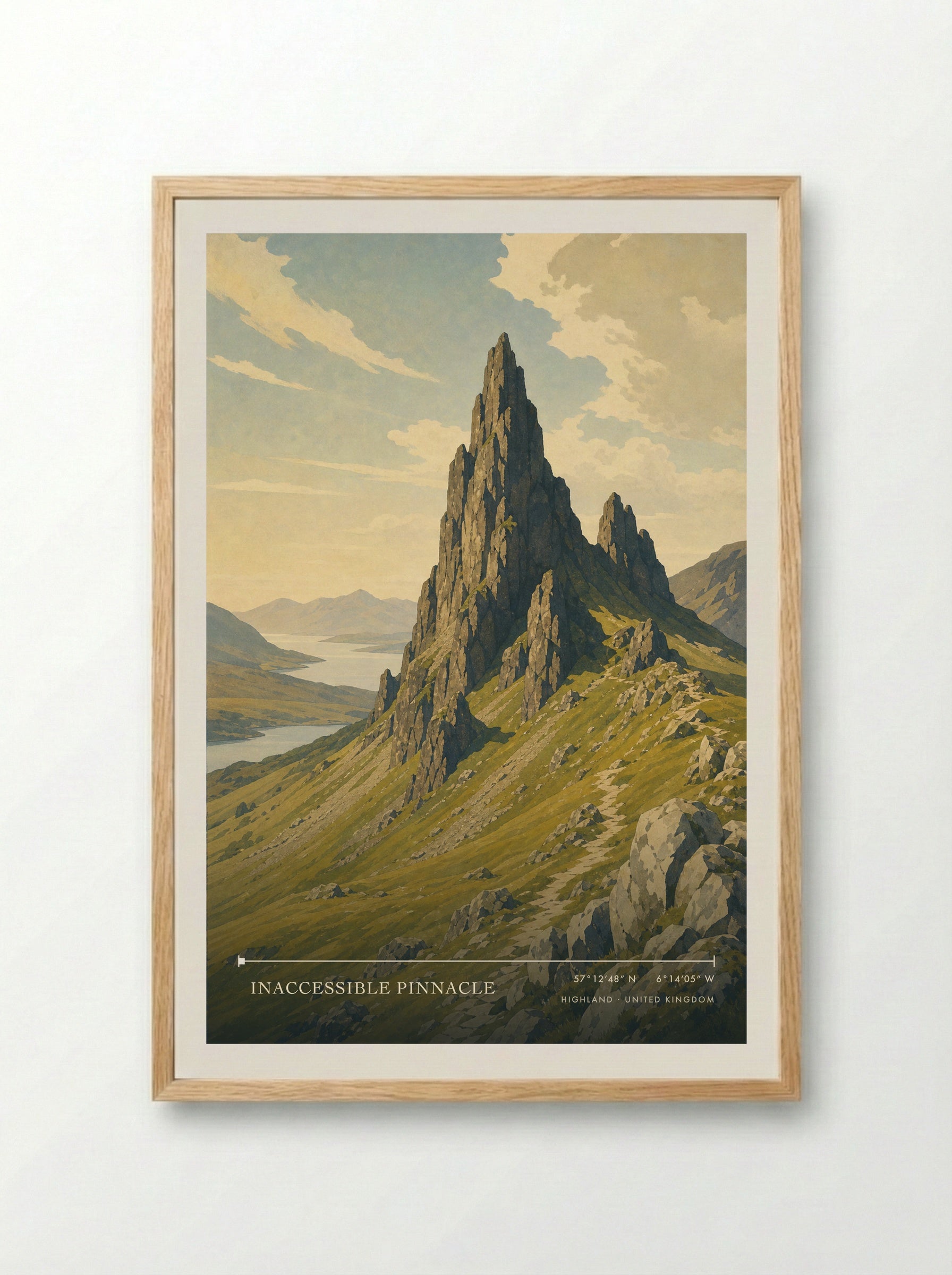 Inaccessible Pinnacle Highland United Kingdom Travel Poster - Framed Print Wood