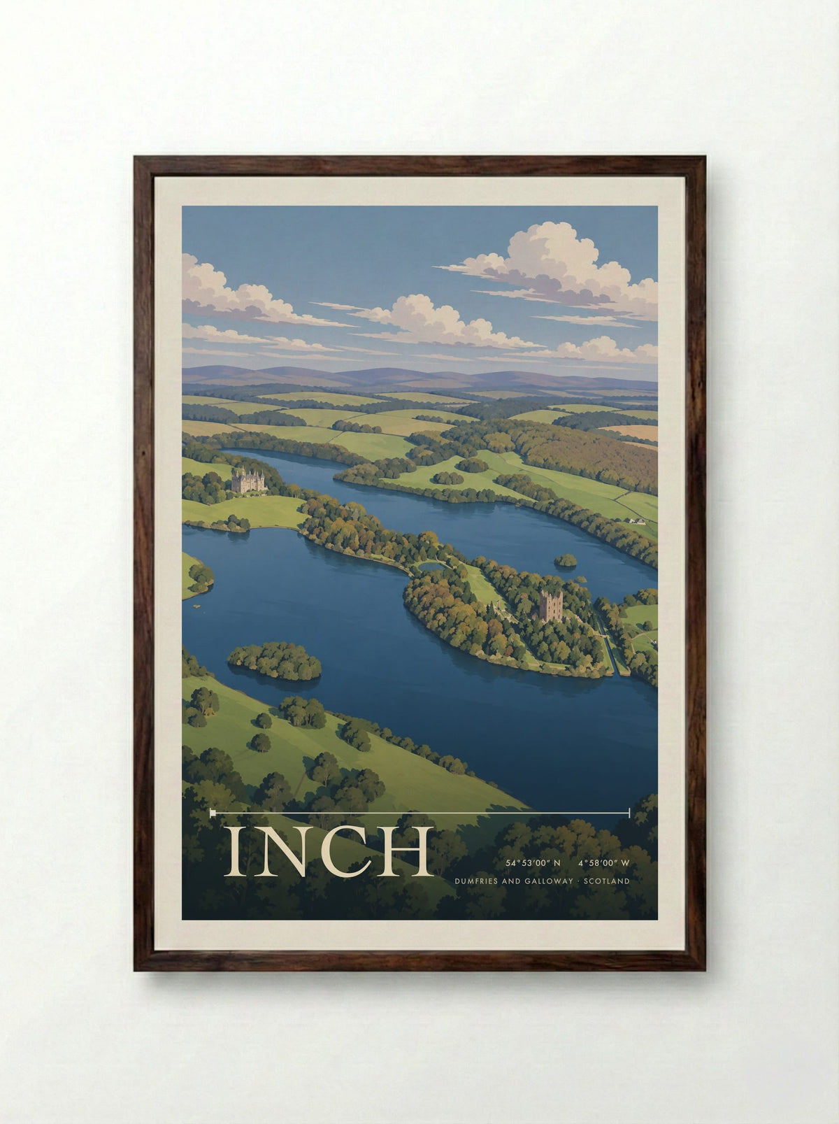 Inch, Dumfries and Galloway | Travel Poster - Framed Print Dark Wood