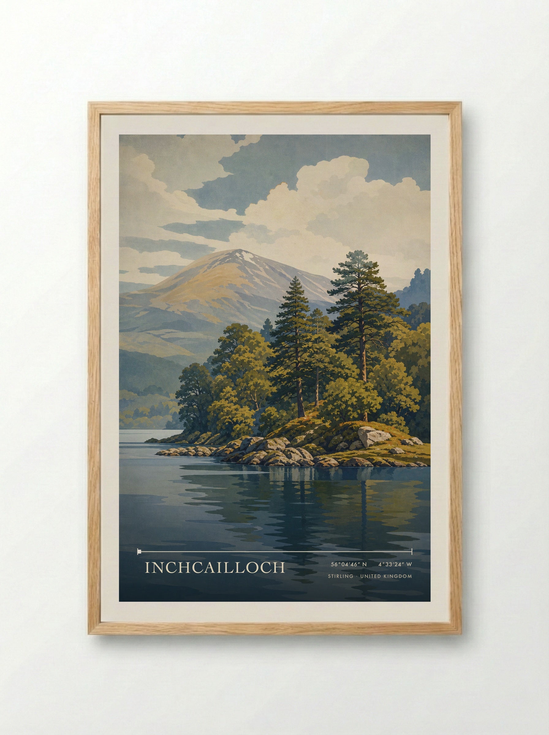 Inchcailloch Stirling United Kingdom Travel Poster - Framed Print Wood