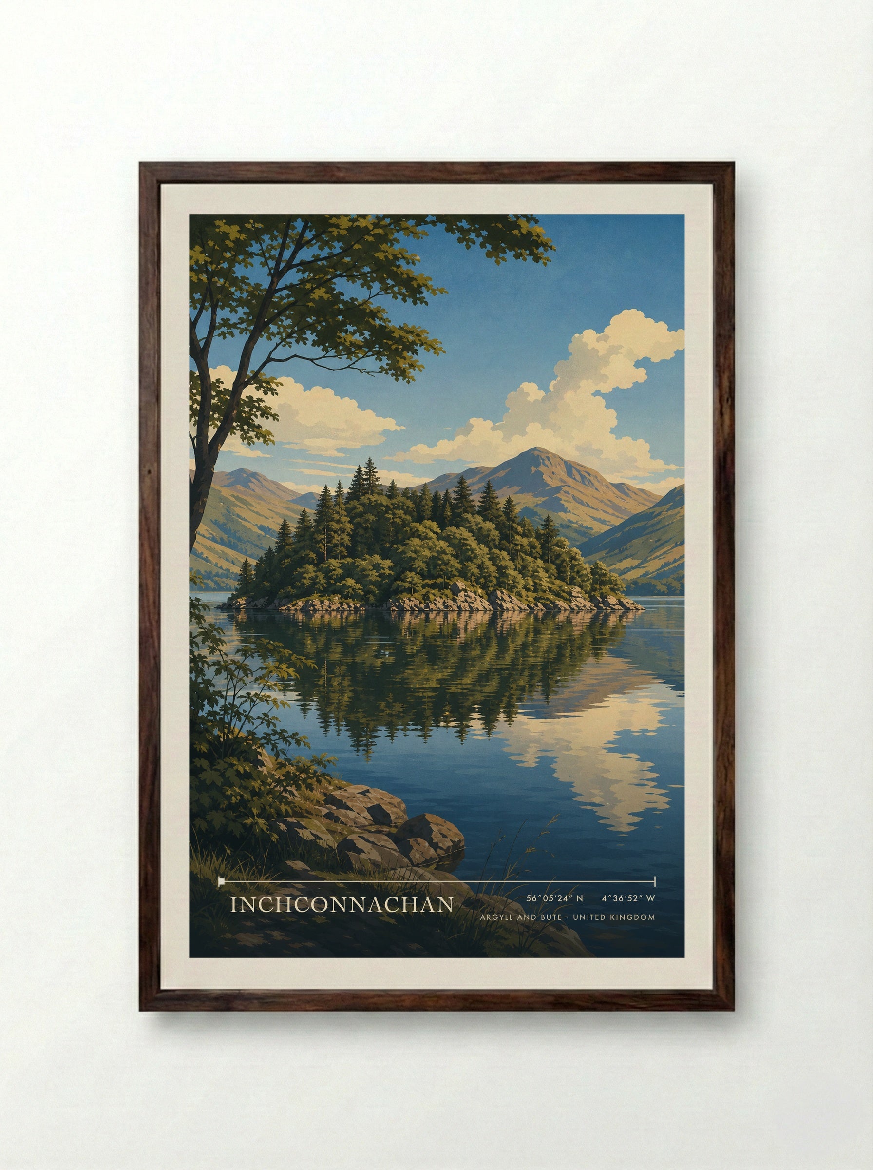 Inchconnachan Argyll and Bute United Kingdom Travel Poster - Framed Print Dark Wood