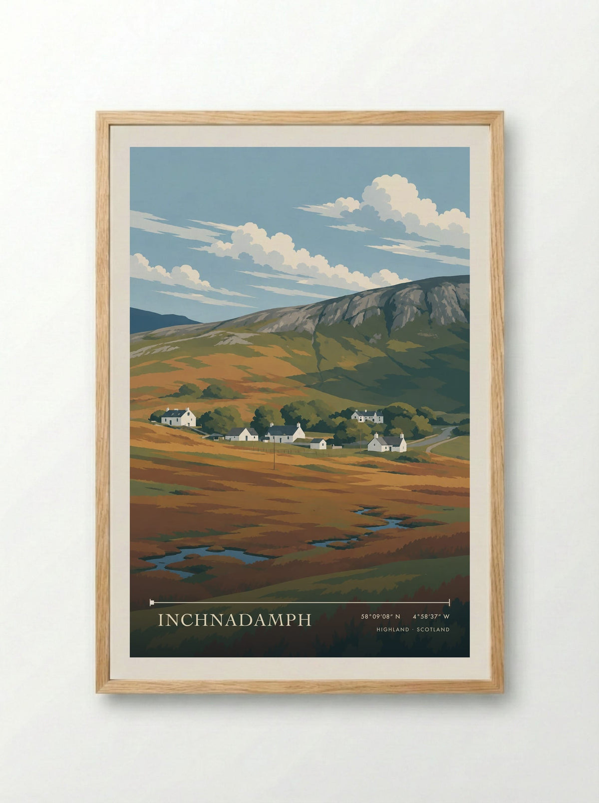Inchnadamph, Highland | Travel Poster - Framed Print Wood