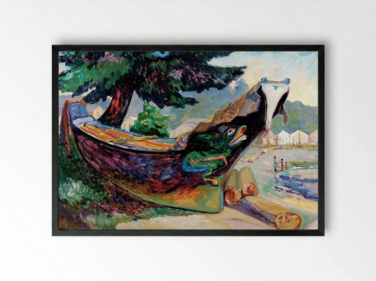 Indian War Canoe (Alert Bay) - Emily Carr - Framed Print Black