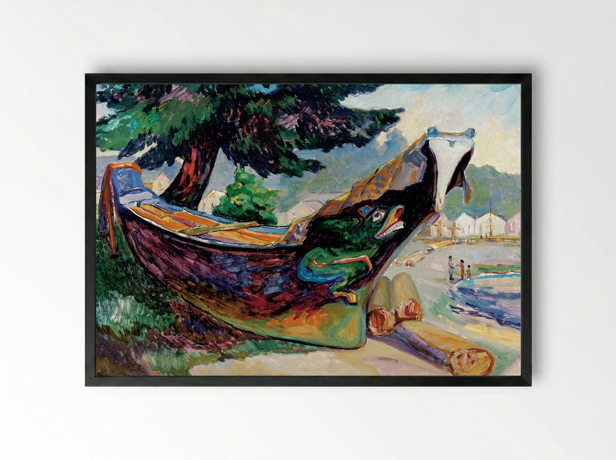 Indian War Canoe (Alert Bay) - Emily Carr - Framed Print Black