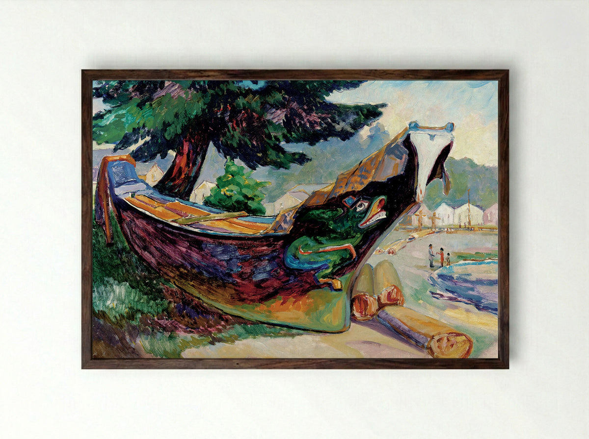 Indian War Canoe (Alert Bay) - Emily Carr - Framed Print Dark Wood