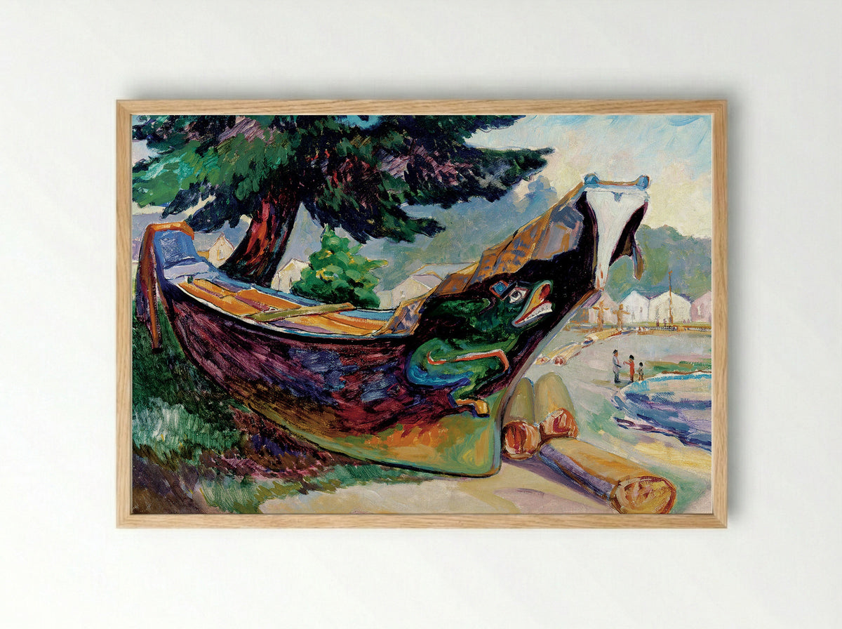 Indian War Canoe (Alert Bay) - Emily Carr - Framed Print Wood