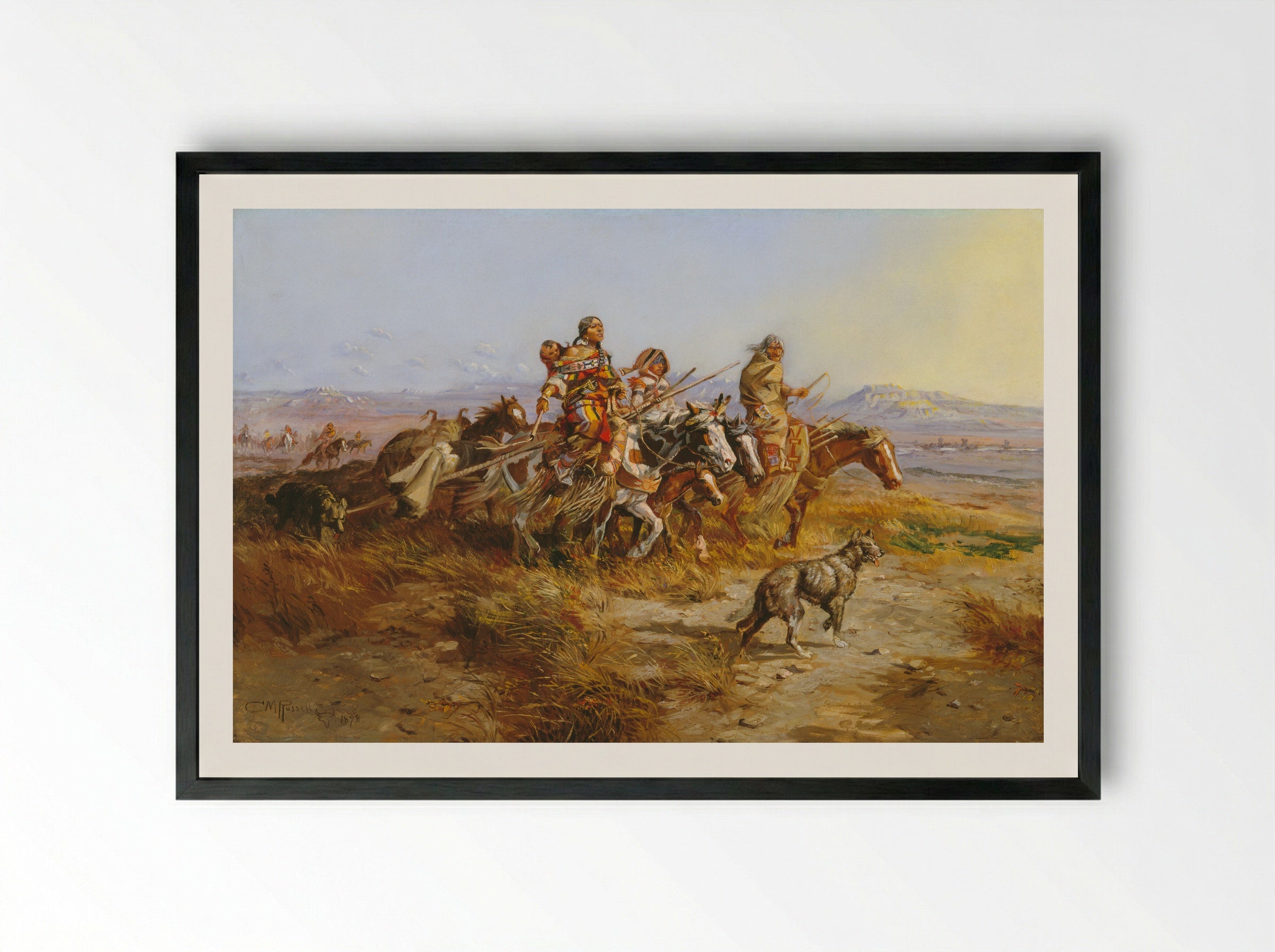 Indian Women Moving - Charles M. Russell - Framed Print Black