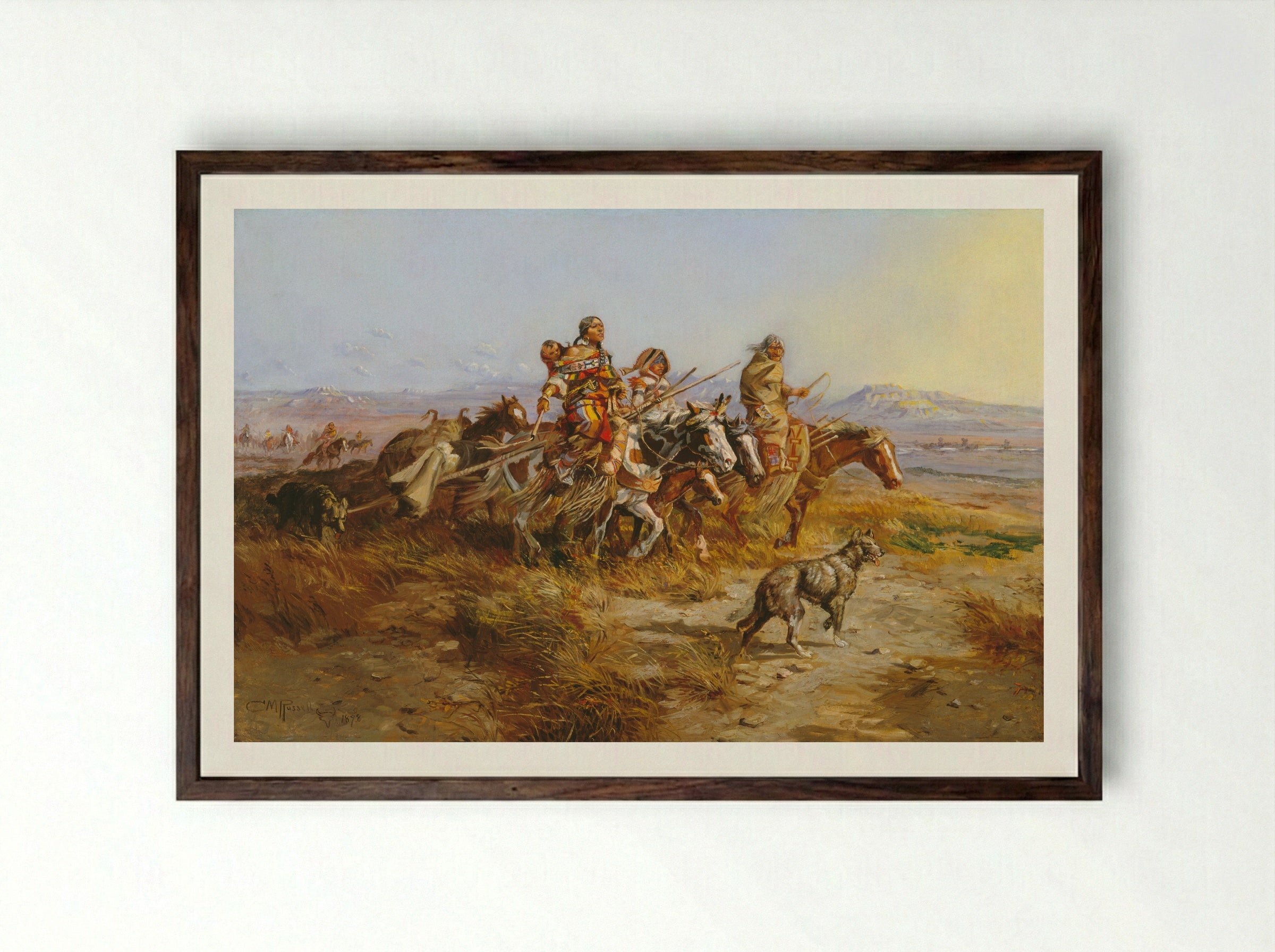Indian Women Moving - Charles M. Russell - Framed Print Dark Wood