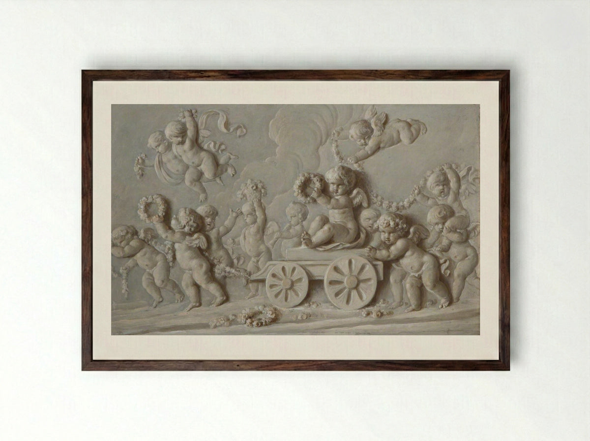 Infant Bacchanal - Piat Joseph Sauvage - Framed Print Dark Wood
