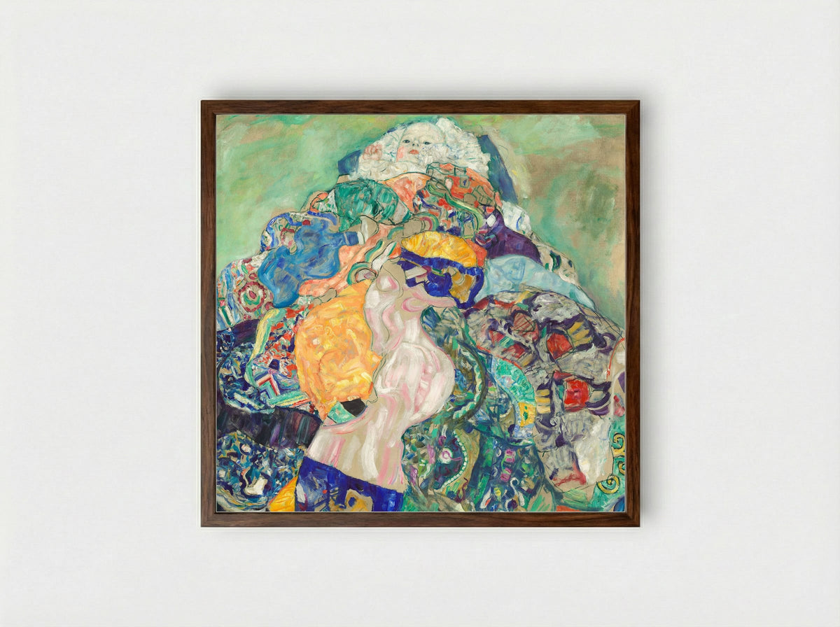 Infant (Die Wiege) - Gustav Klimt - Framed Print Dark Wood