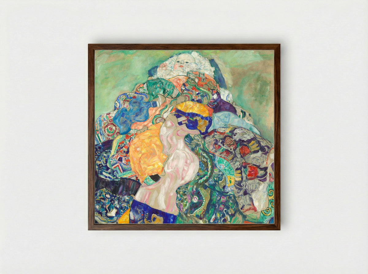 Infant (Die Wiege) - Gustav Klimt - Framed Print Dark Wood
