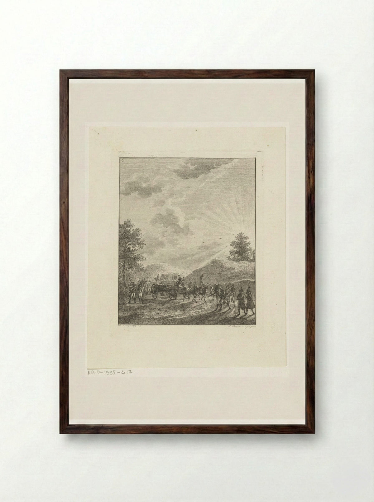 Infanteristen in een zonovergoten landschap - Joannes Bemme - Framed Print Dark Wood