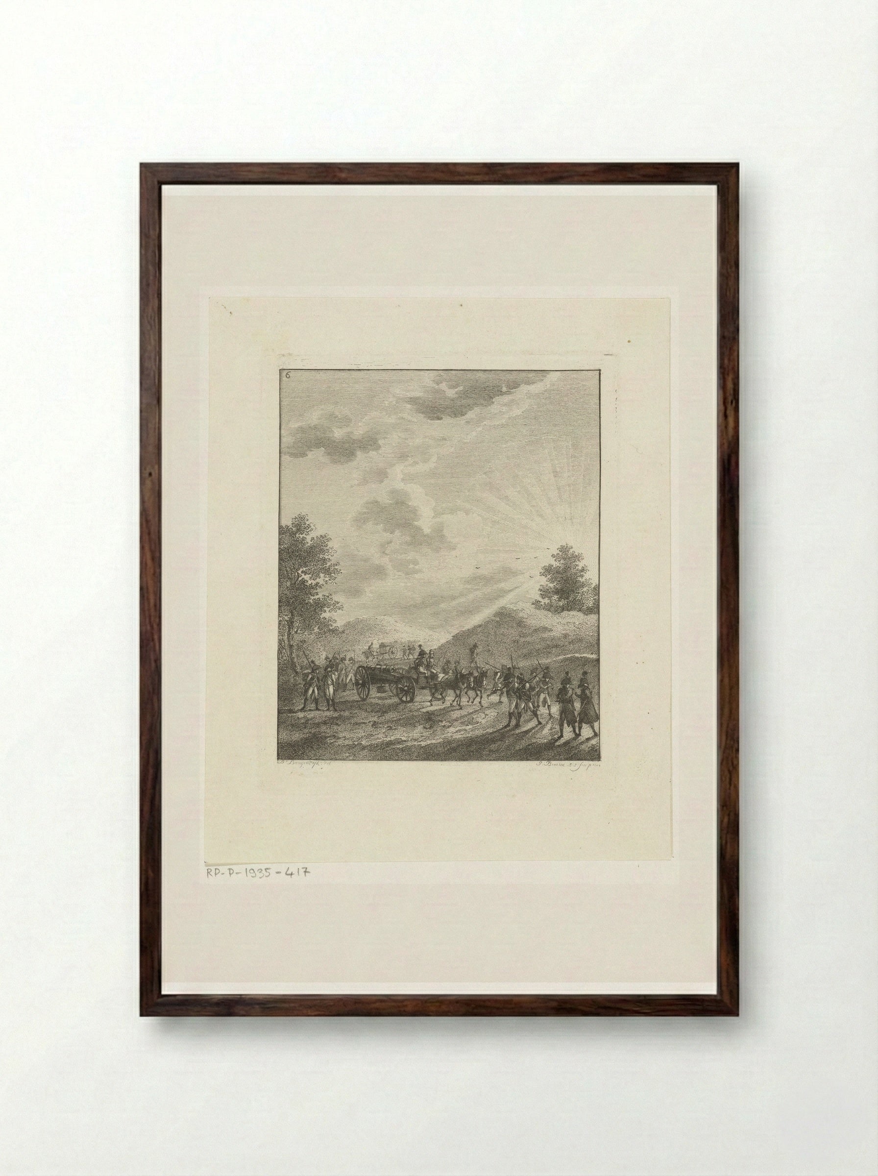 Infanteristen in een zonovergoten landschap - Joannes Bemme - Framed Print Dark Wood