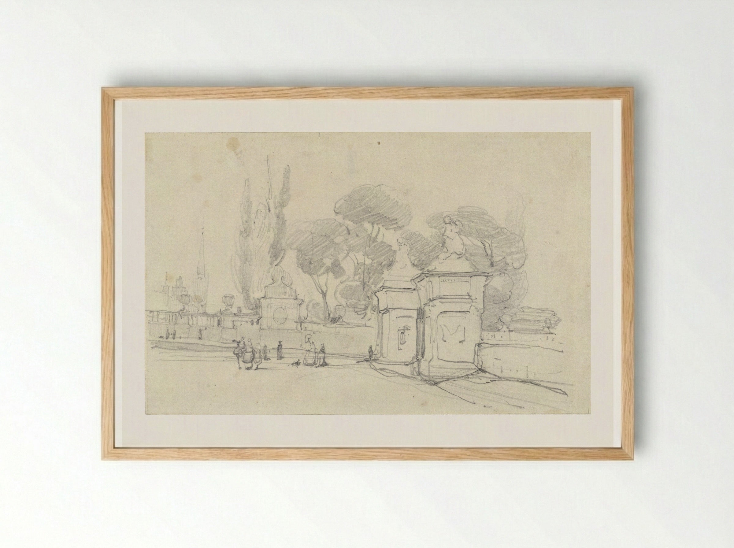 Ingang van het park bij het Koninklijk Paleis te Brussel - Johannes Bosboom - Framed Print Wood