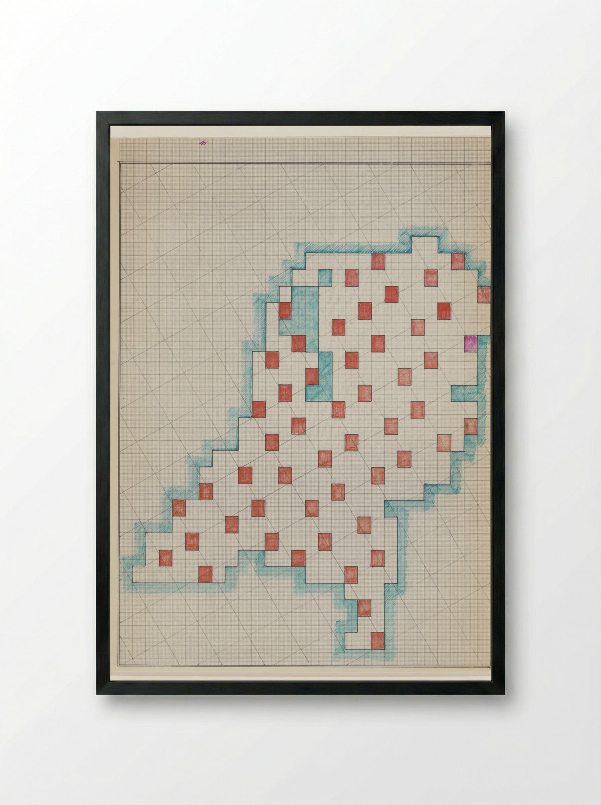 Ingekleurde tekening van Nederland op rasterpapier - Reinjan Mulder - Framed Print Black