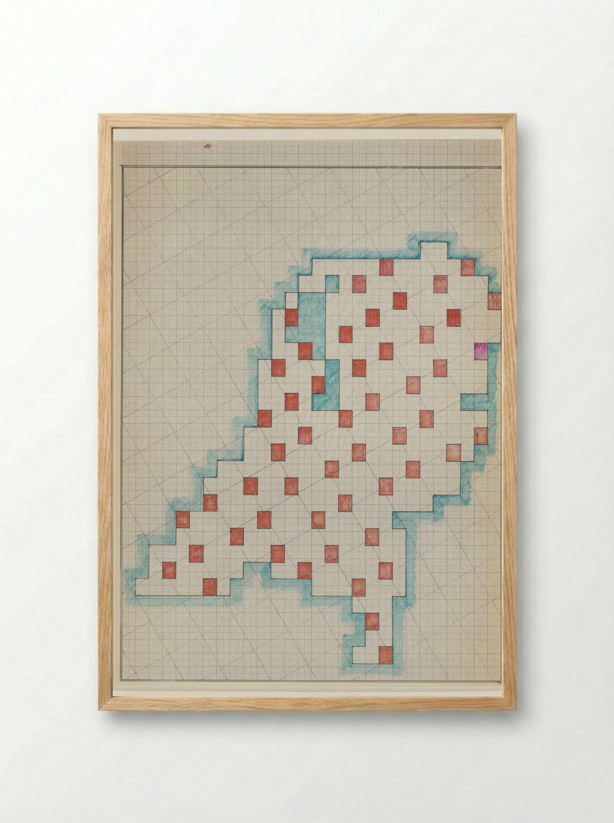 Ingekleurde tekening van Nederland op rasterpapier - Reinjan Mulder - Framed Print Wood