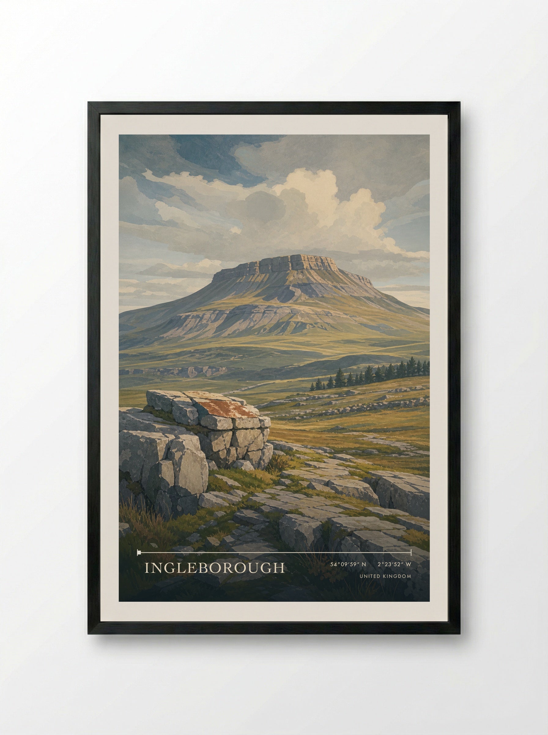 Ingleborough United Kingdom Travel Poster - Framed Print Black