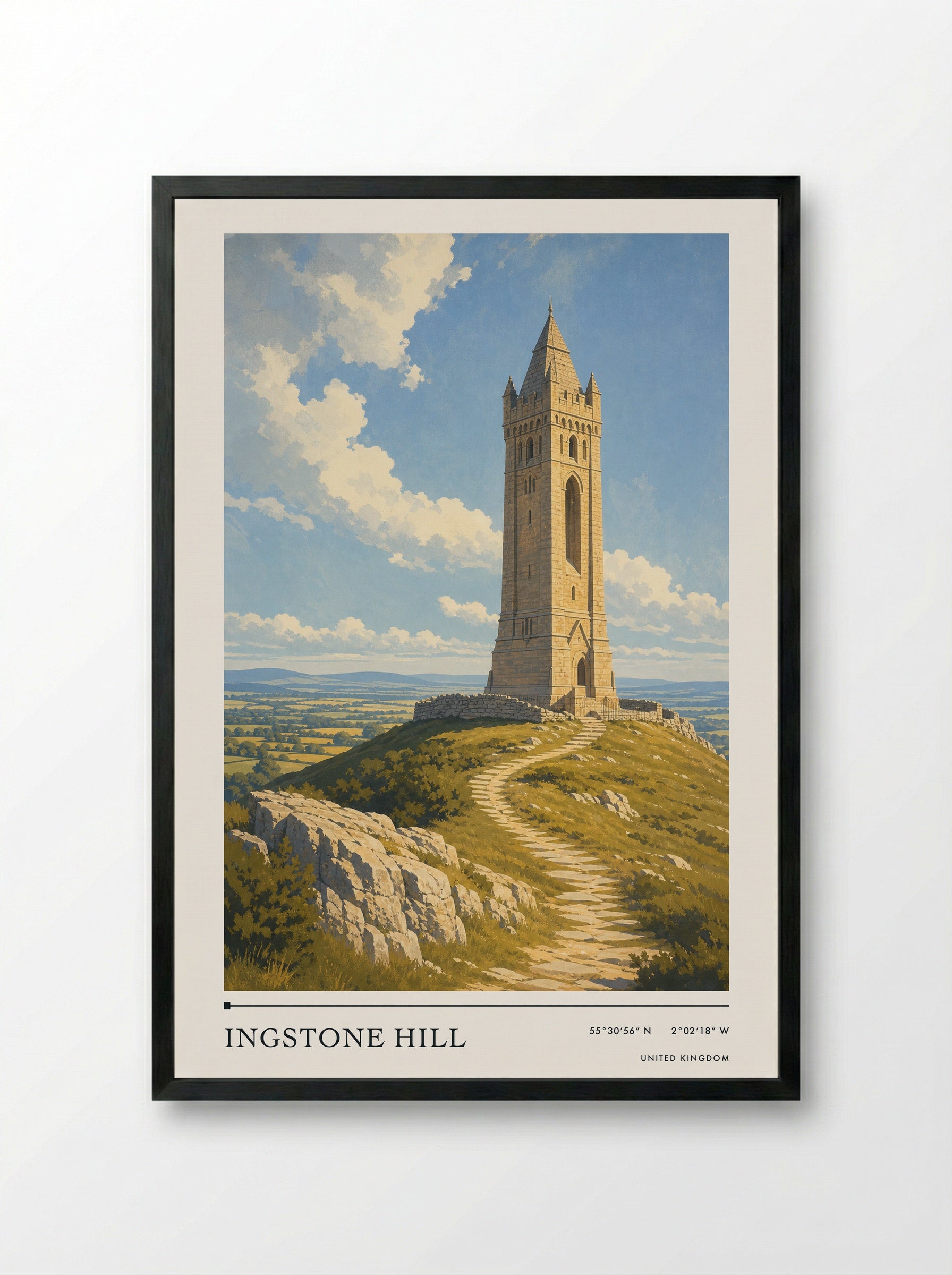 Ingstone Hill United Kingdom Travel Poster - Framed Print Black