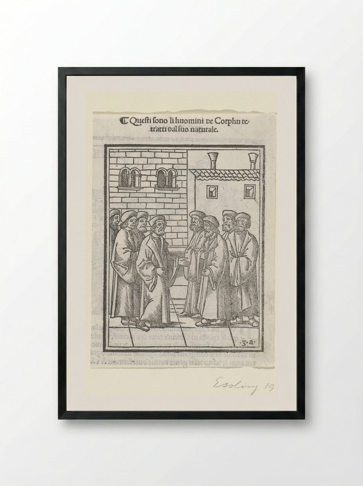 Inhabitants of Corfu in Conversation - Giovanni Andrea Vavassore - Framed Print Black