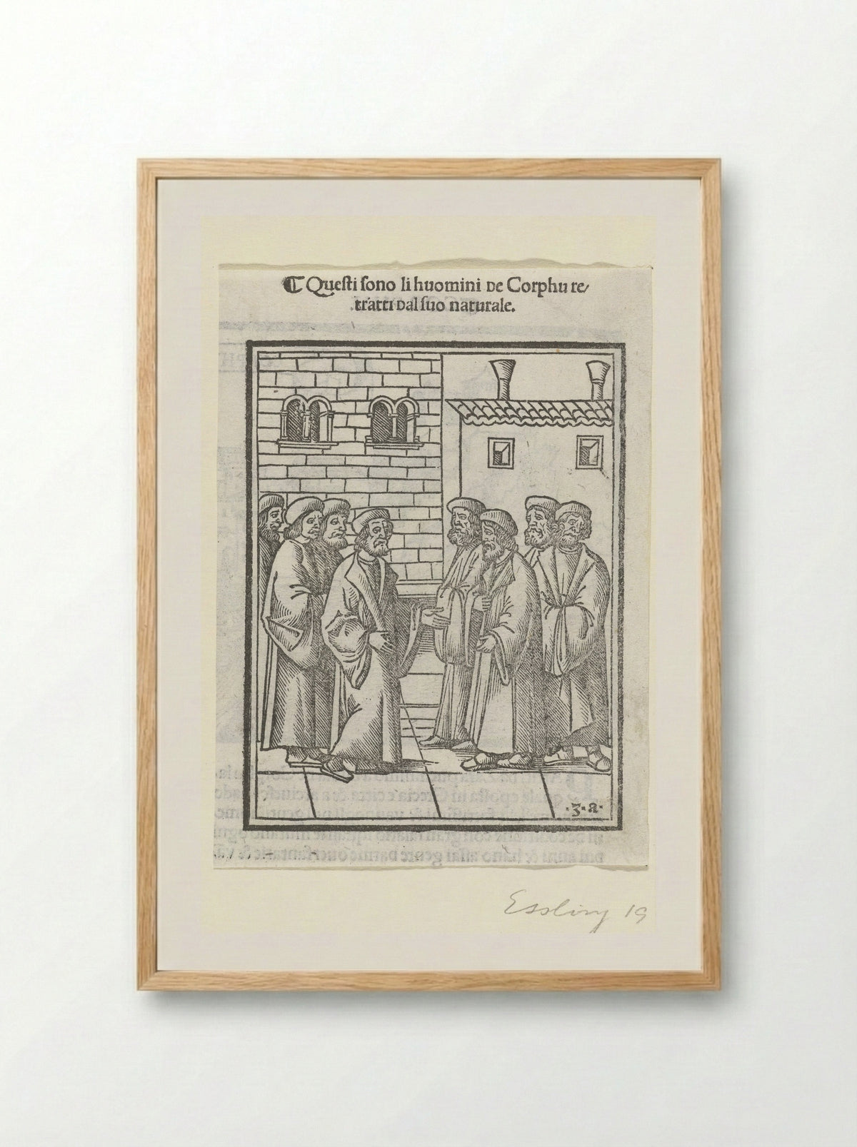 Inhabitants of Corfu in Conversation - Giovanni Andrea Vavassore - Framed Print Wood