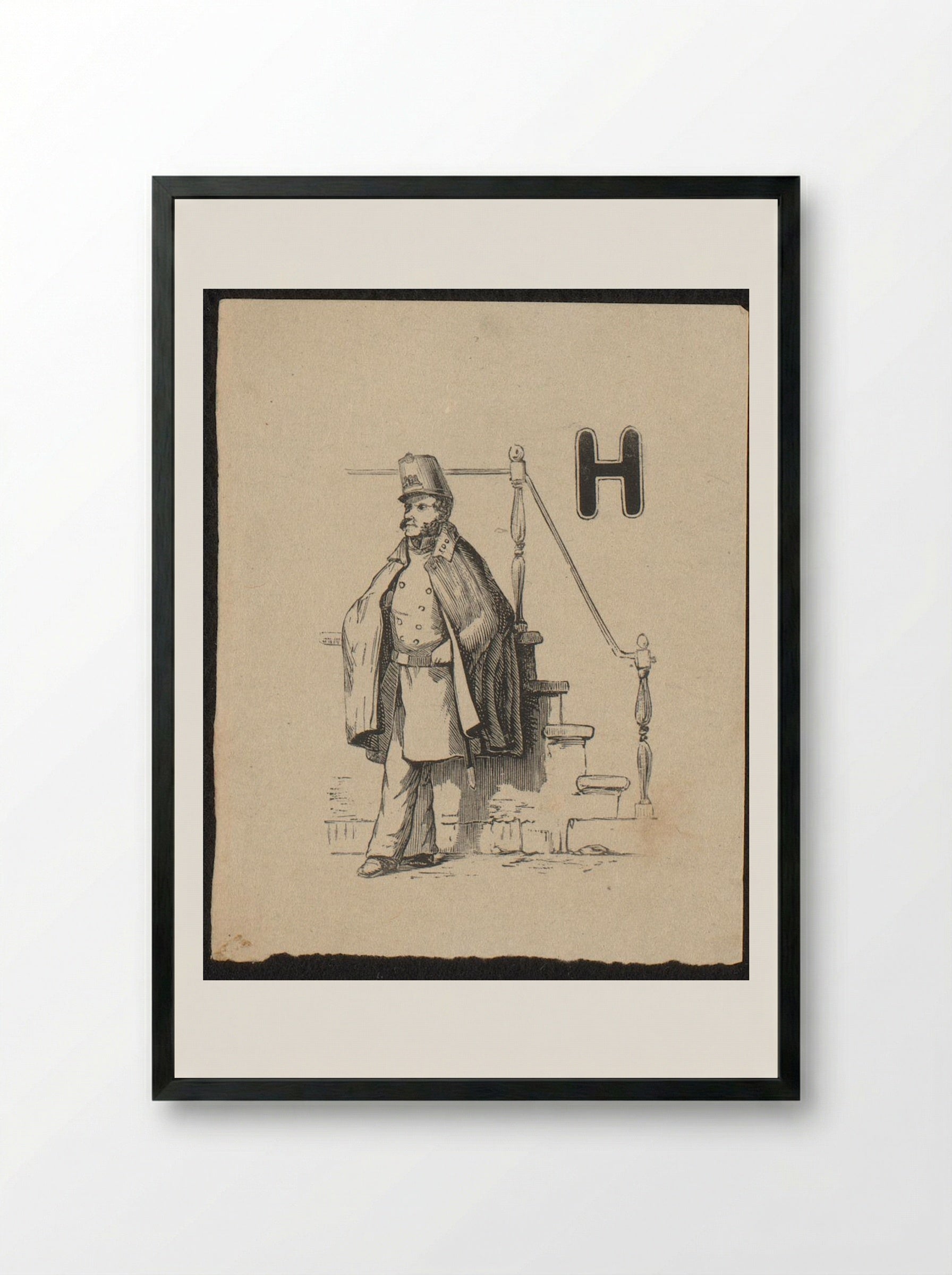 Initial H with Policeman by a Staircase - Isaac Weissenbruch - Framed Print Black