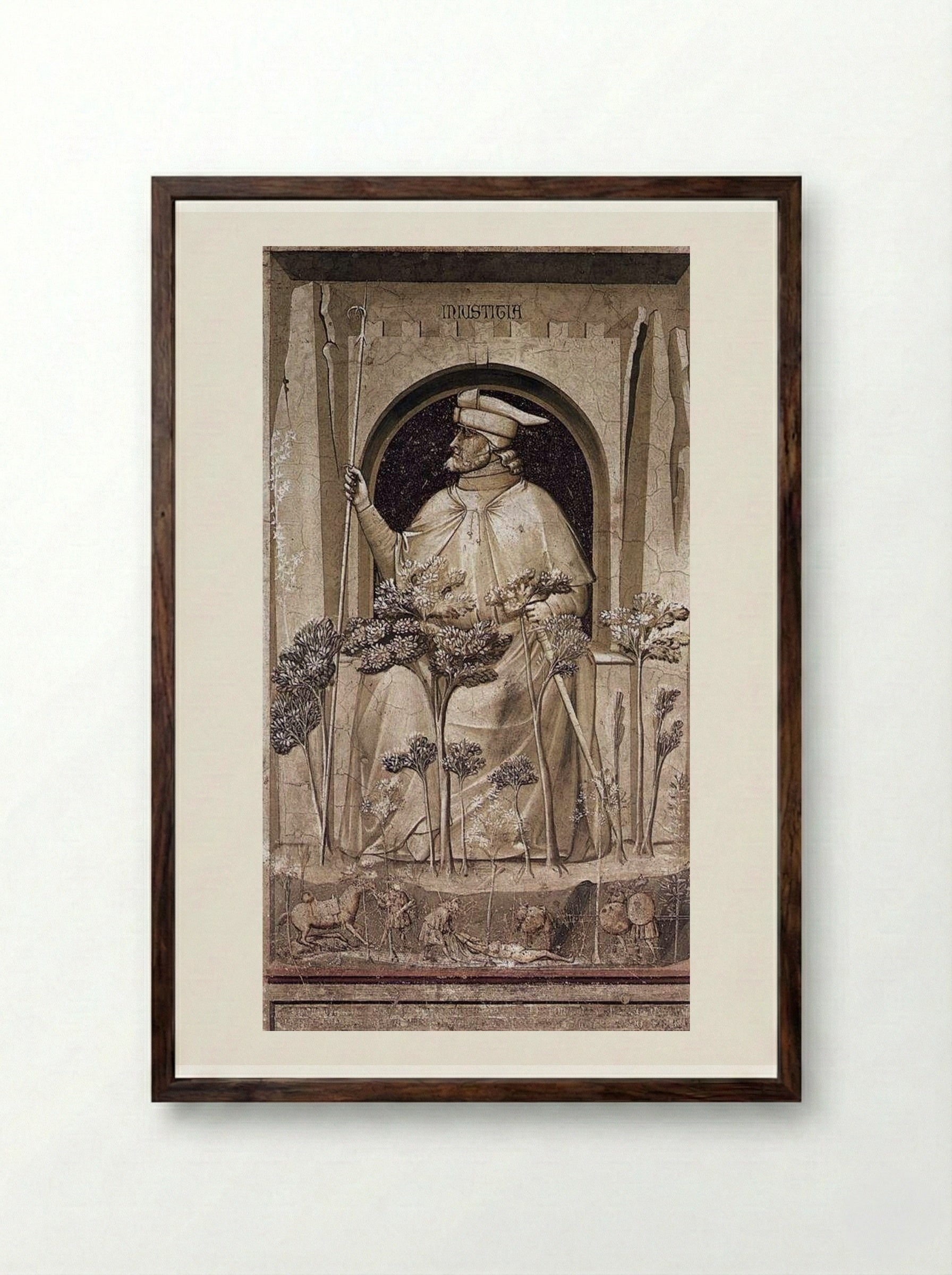 Injustice (Injustitia) - Giotto di Bondone - Framed Print Dark Wood