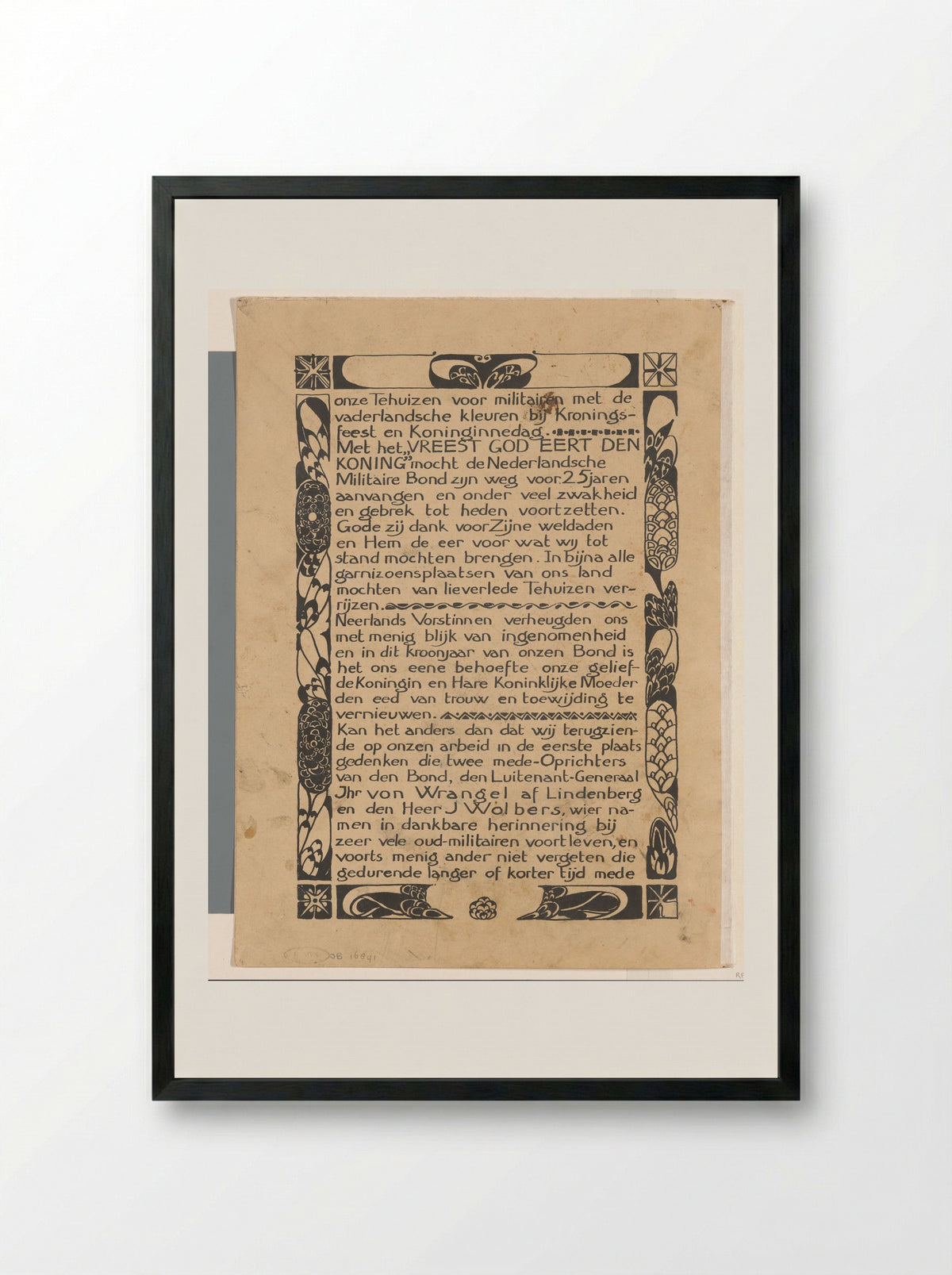 Inleiding met ornamentrand voor Onder Neerlands vlag - Carel Adolph Lion Cachet - Framed Print Black