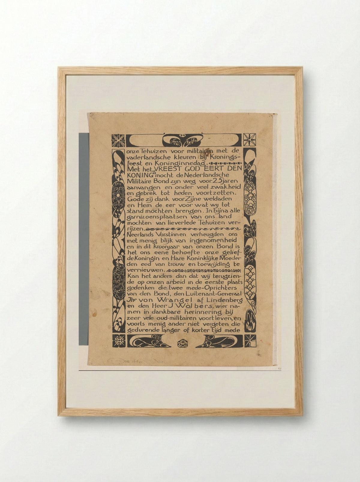 Inleiding met ornamentrand voor Onder Neerlands vlag - Carel Adolph Lion Cachet - Framed Print Wood