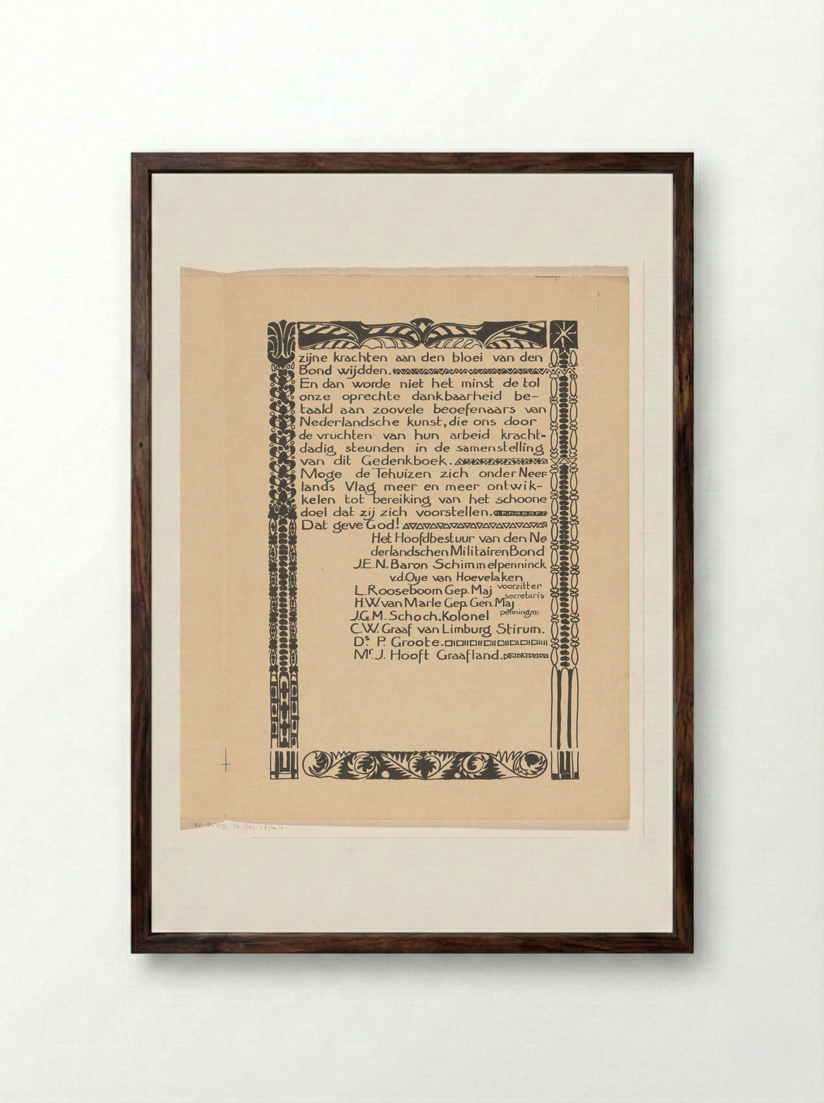 Inleiding met ornamentrand voor: Onder Neerlands vlag - Carel Adolph Lion Cachet - Framed Print Dark Wood