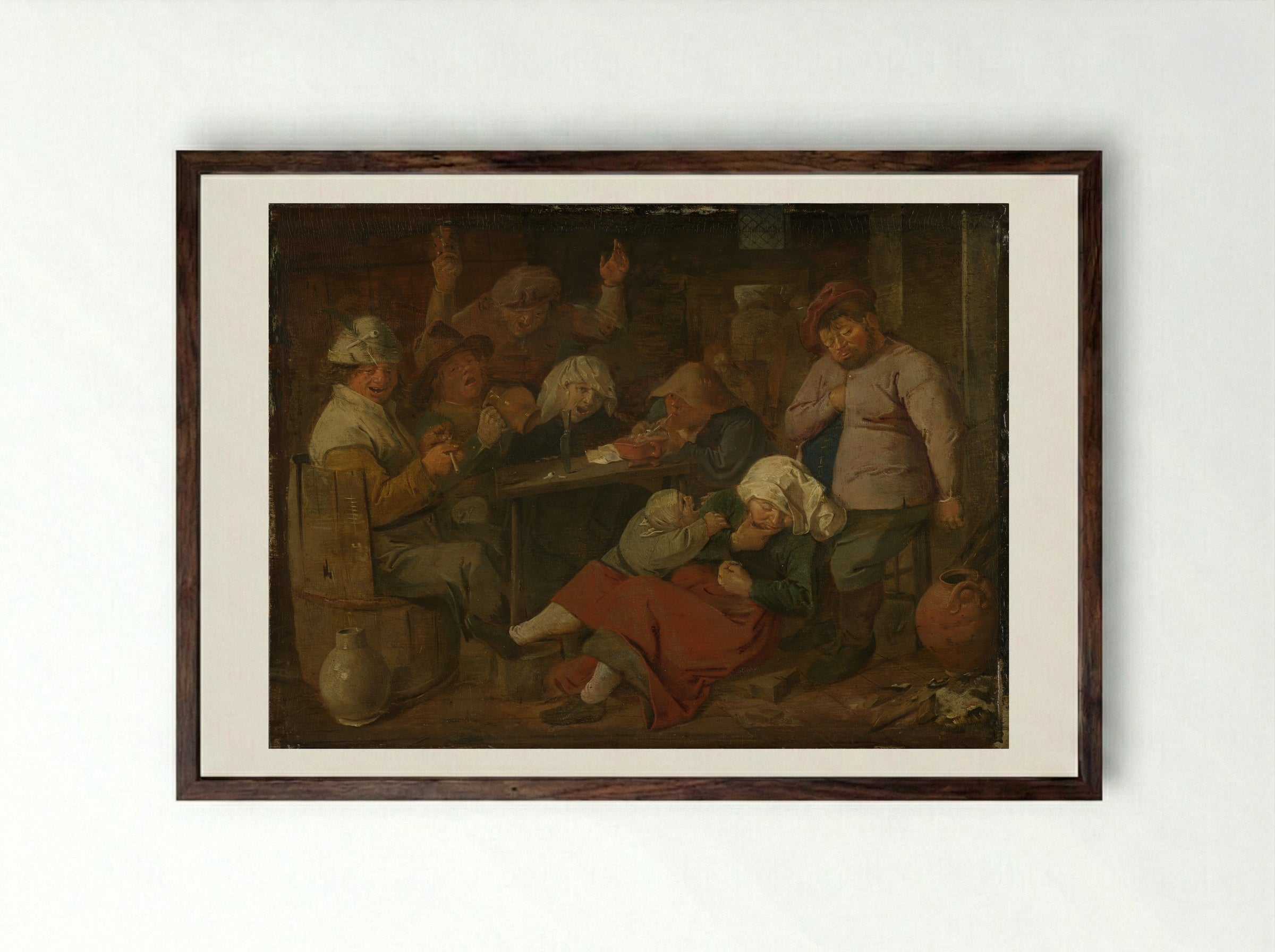 Inn with Drunken Peasants - Adriaen Brouwer - Framed Print Dark Wood