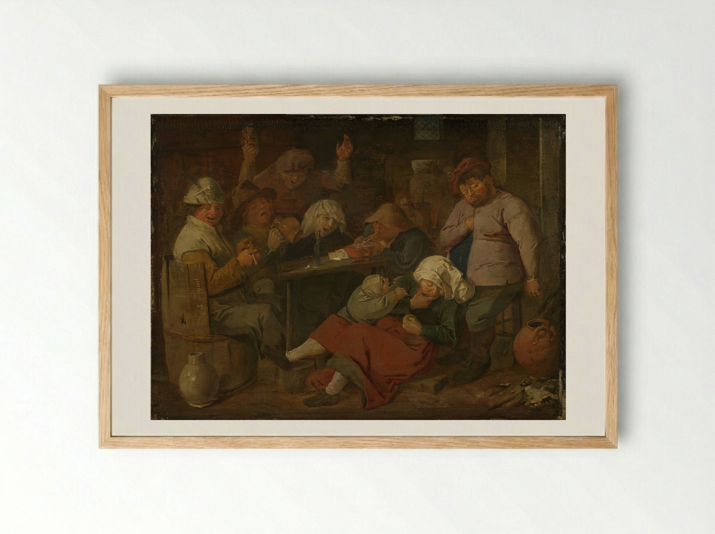 Inn with Drunken Peasants - Adriaen Brouwer - Framed Print Wood