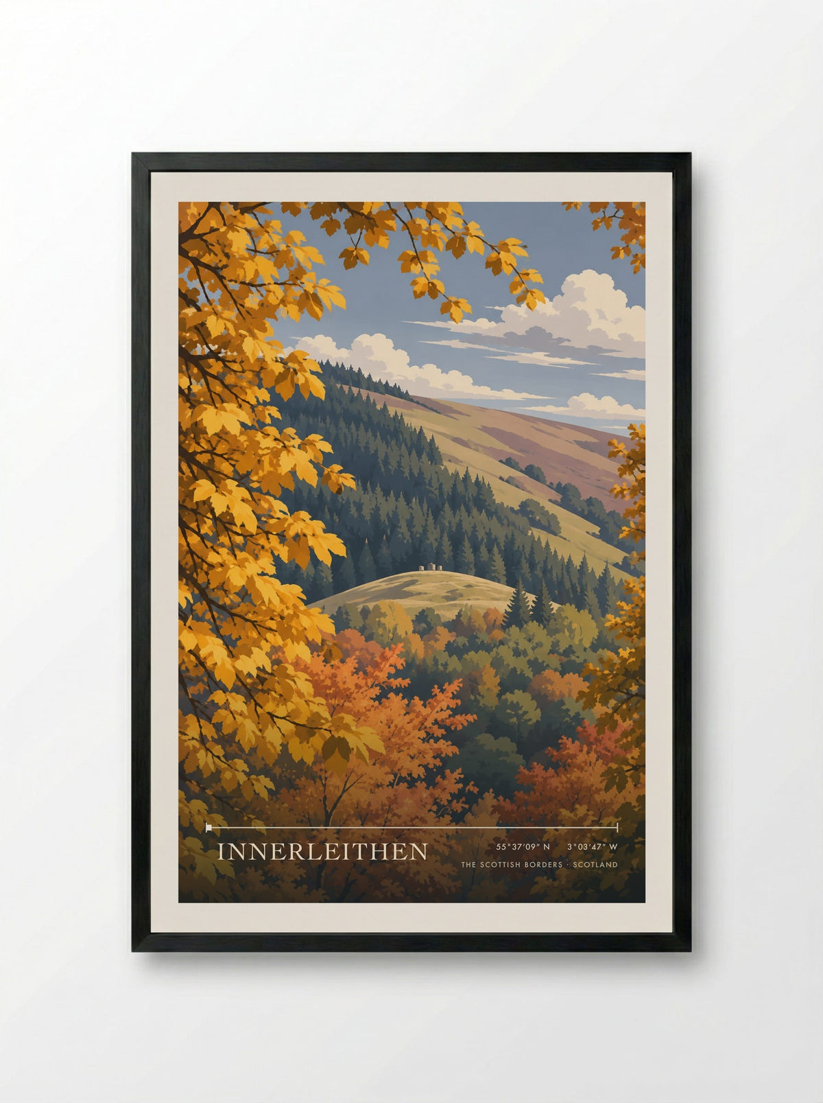 Innerleithen, The Scottish Borders | Travel Poster - Framed Print Black