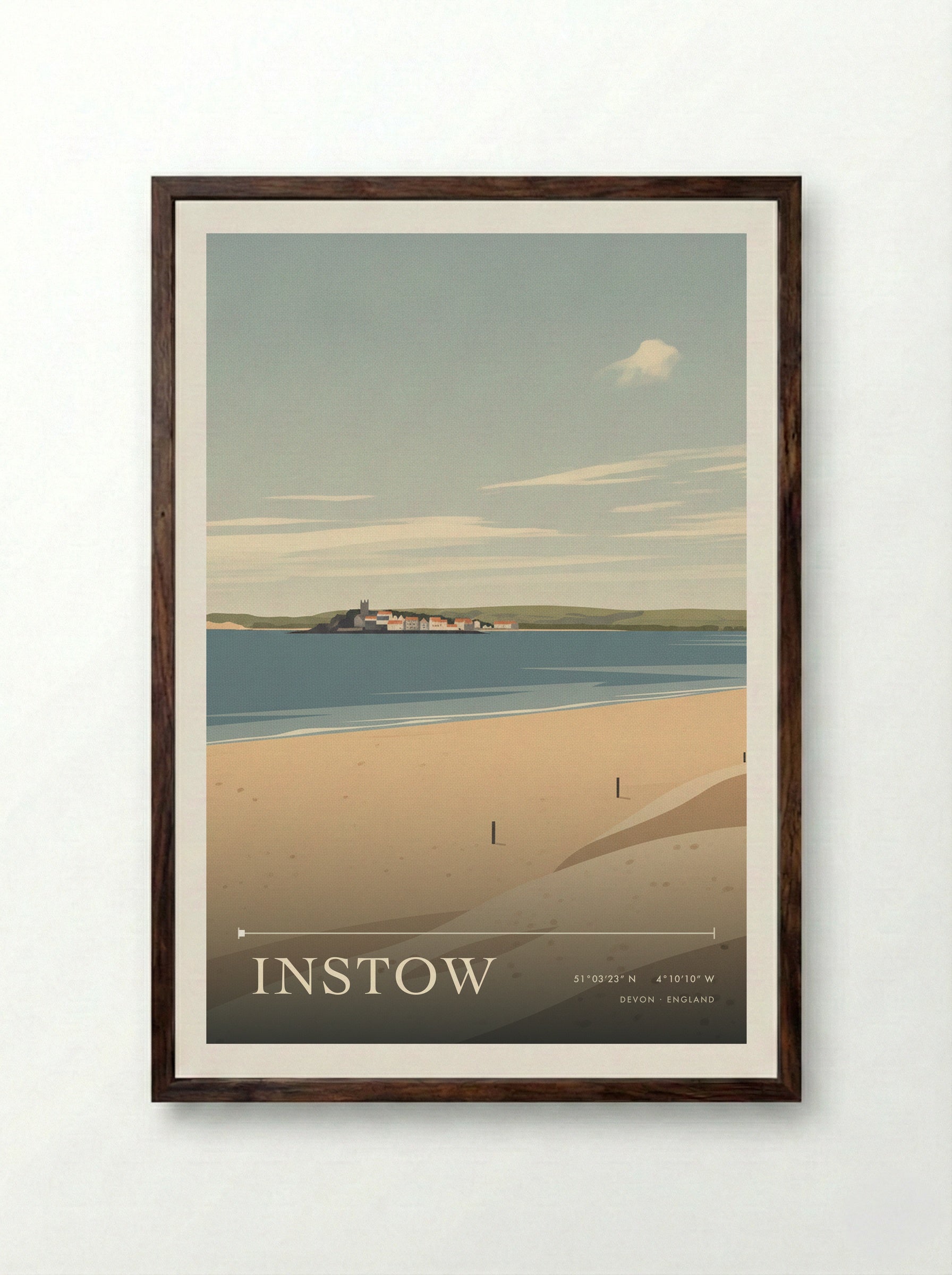 Instow Devon England Travel Poster - Framed Print Dark Wood