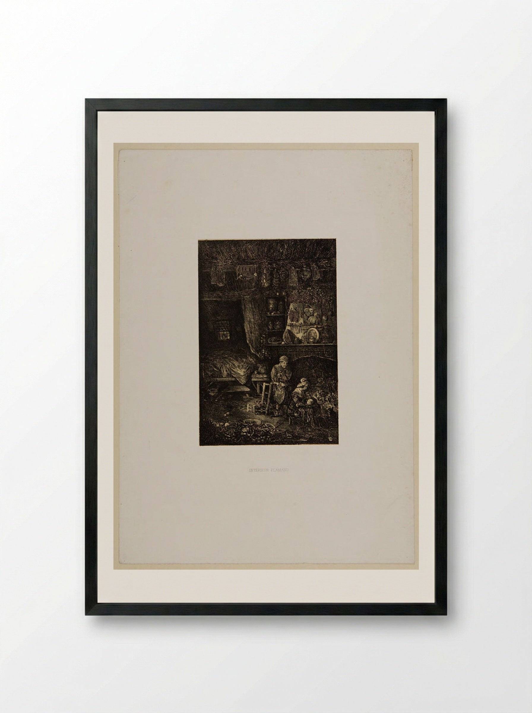 Intérieur flamand - Rodolphe Bresdin - Framed Print Black