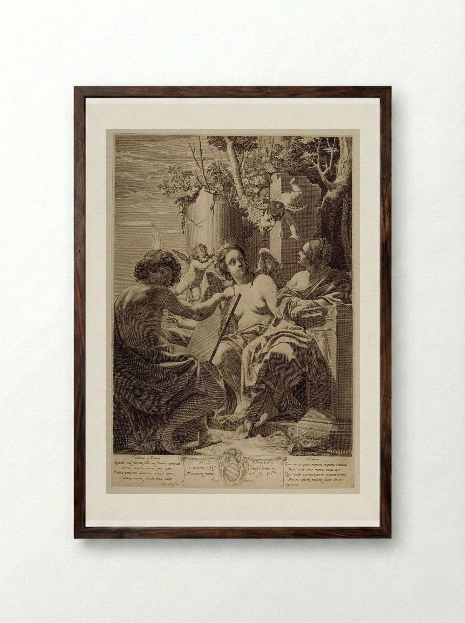 Intellect, Memory, Will - Claude Mellan - Framed Print Dark Wood
