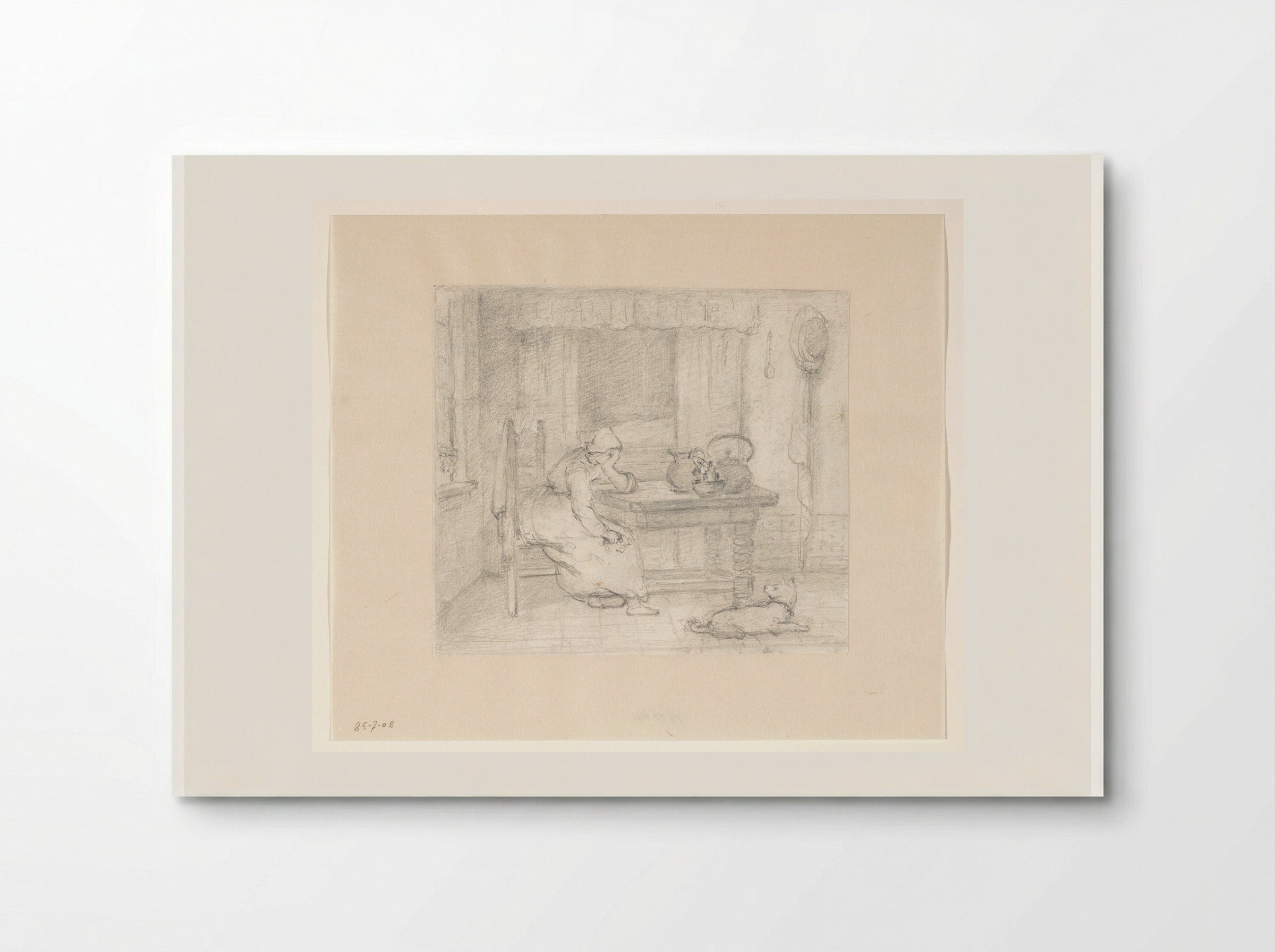 Interieur met een vrouw aan een tafel - Hendrik Valkenburg - Poster