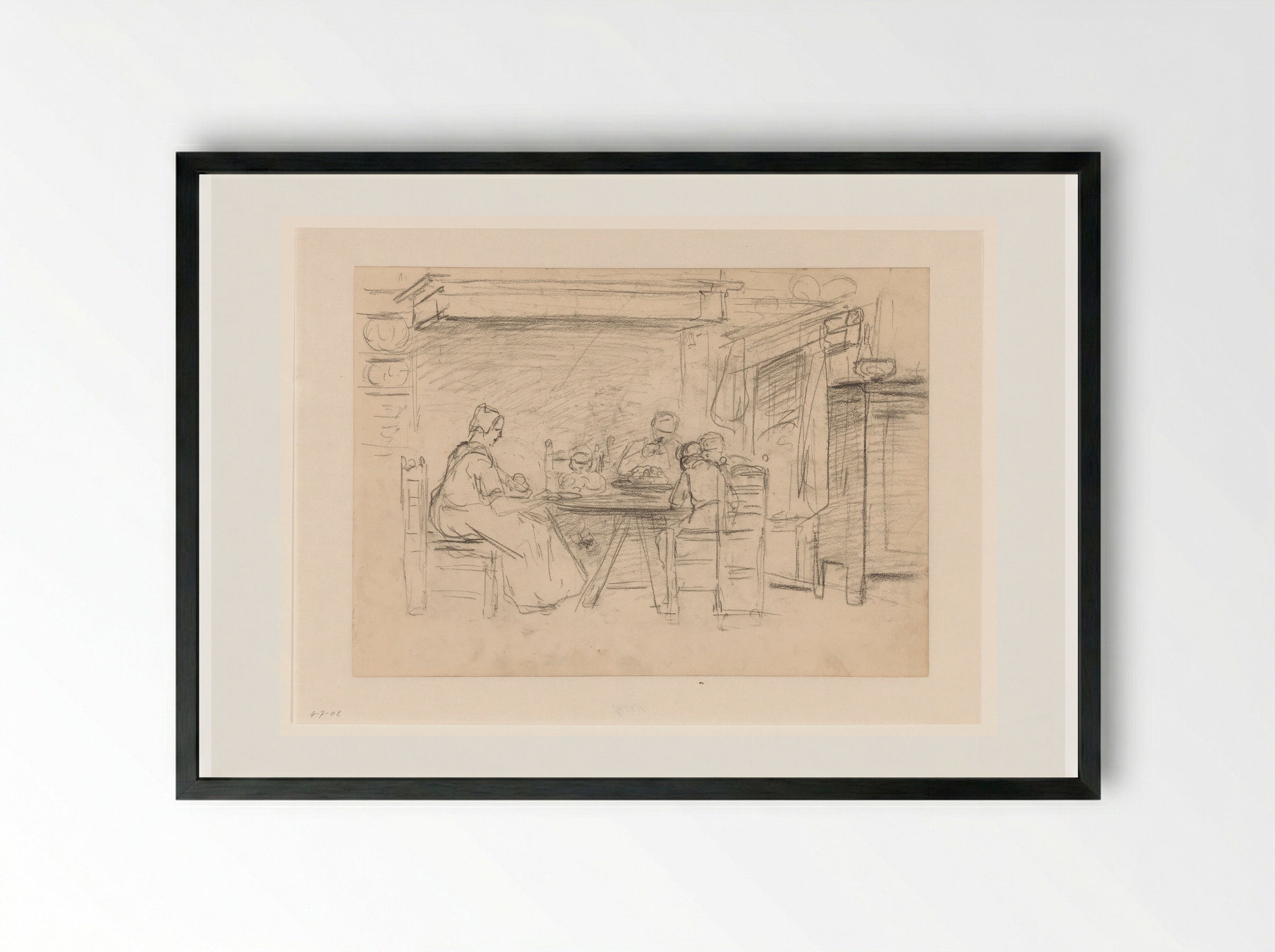 Interieur met gezin aan de maaltijd - Hendrik Valkenburg - Framed Print Black