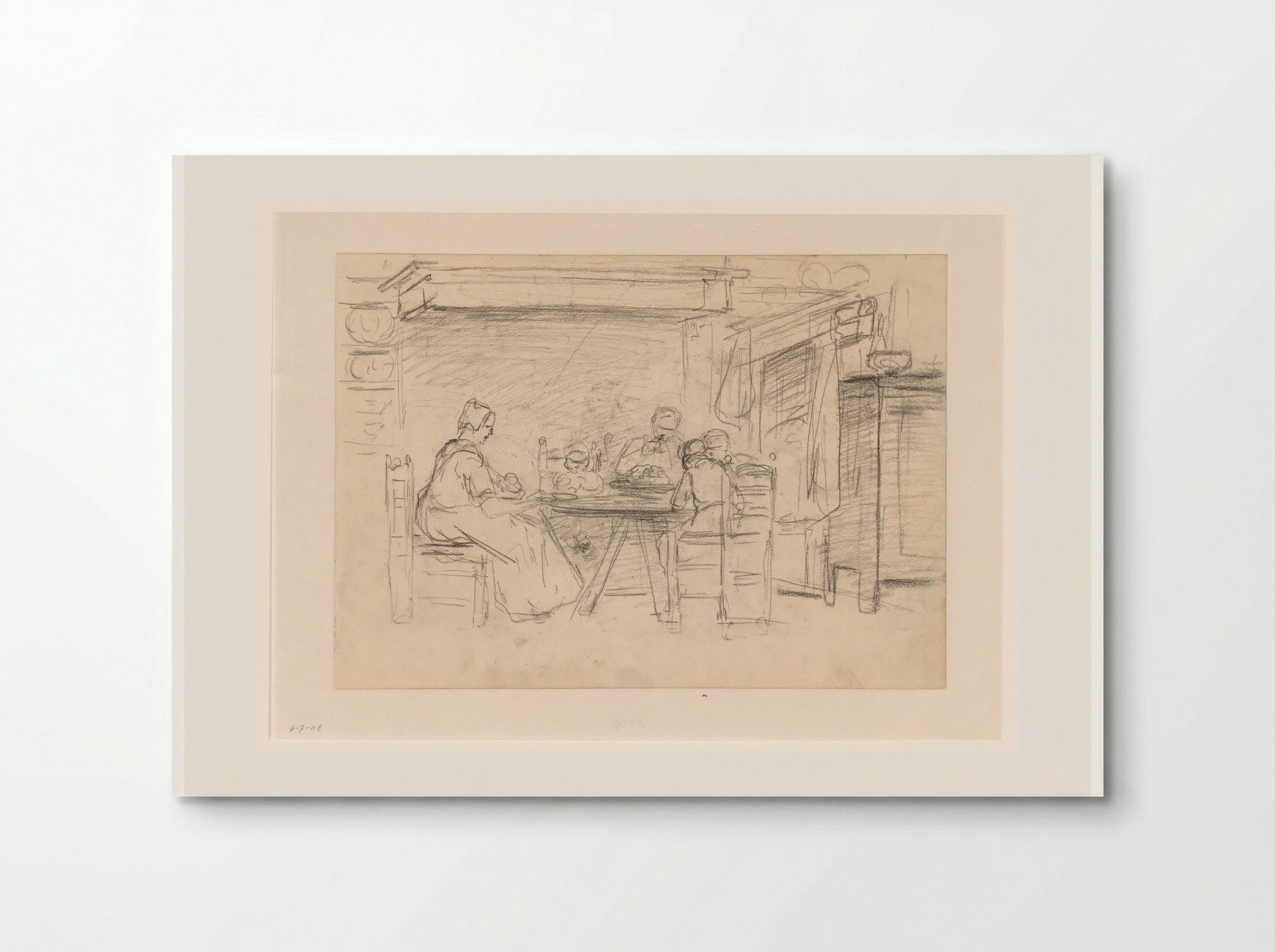 Interieur met gezin aan de maaltijd - Hendrik Valkenburg - Poster
