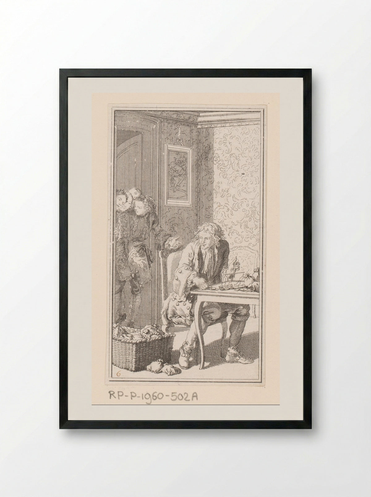 Interieur met man die geld weegt - Dominique Sornique - Framed Print Black