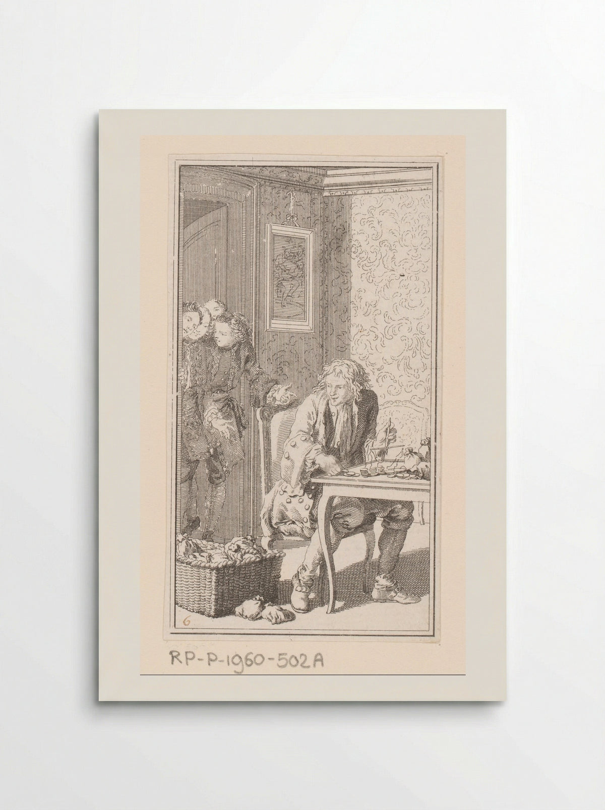 Interieur met man die geld weegt - Dominique Sornique - Poster