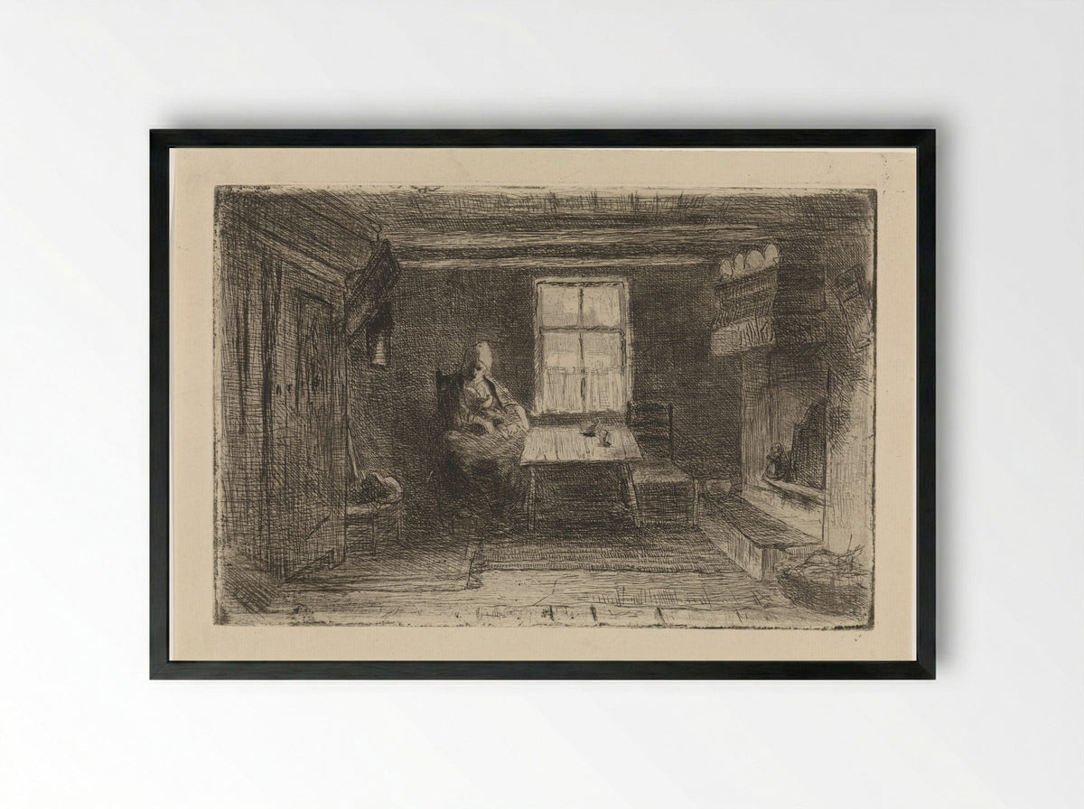 Interieur met moeder en kind - Jozef Israëls - Framed Print Black